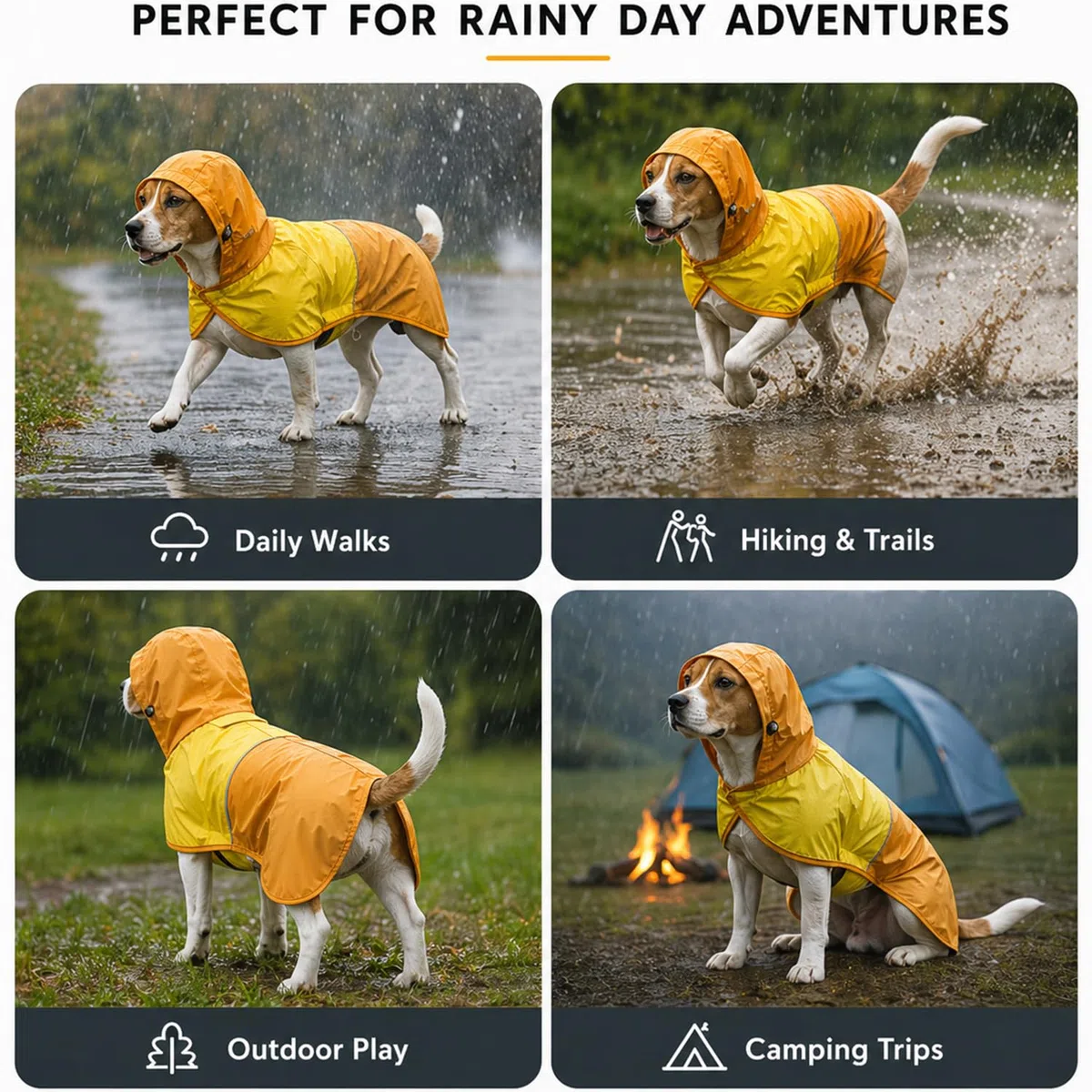 Manteau de Pluie Chien, Manteaux Imperméables pour Chiens à Capuche Réglable et Patte Élastiques - Veste Imperméable et Respirante pour Chien de Taille Petite, Moyenne ou Grande S
