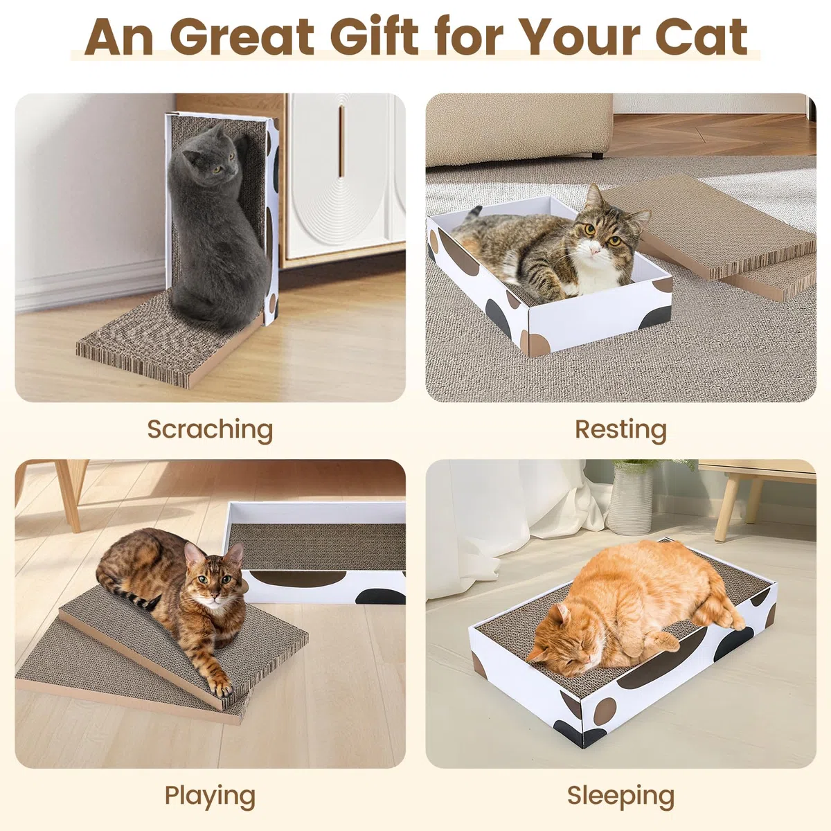 PETTOM Griffoir pour Chat 3 Pièces, Solide Grattoir Carton de Haute Densité, Réversible Planche à Gratter pour Chat avec Boîte
