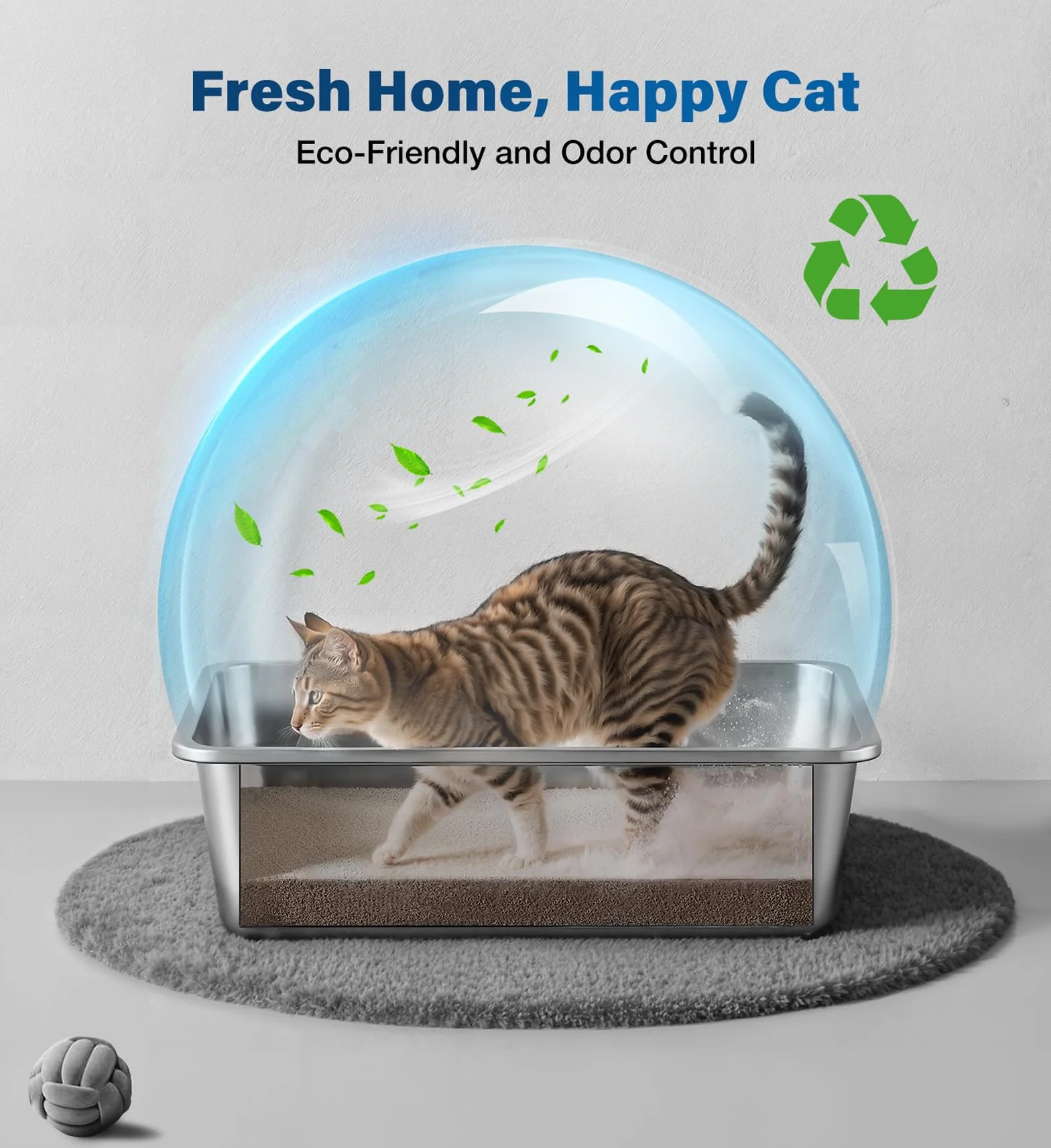 Bac Litiere pour Chat en INOX, Bac à Litière pour Grands Chats, Chatons et Lapins, Caisse Chats Litiere, Litiere Toilette pour Chat, Anti-Adhérent, Anti-Odeurs, Facile à Nettoyer