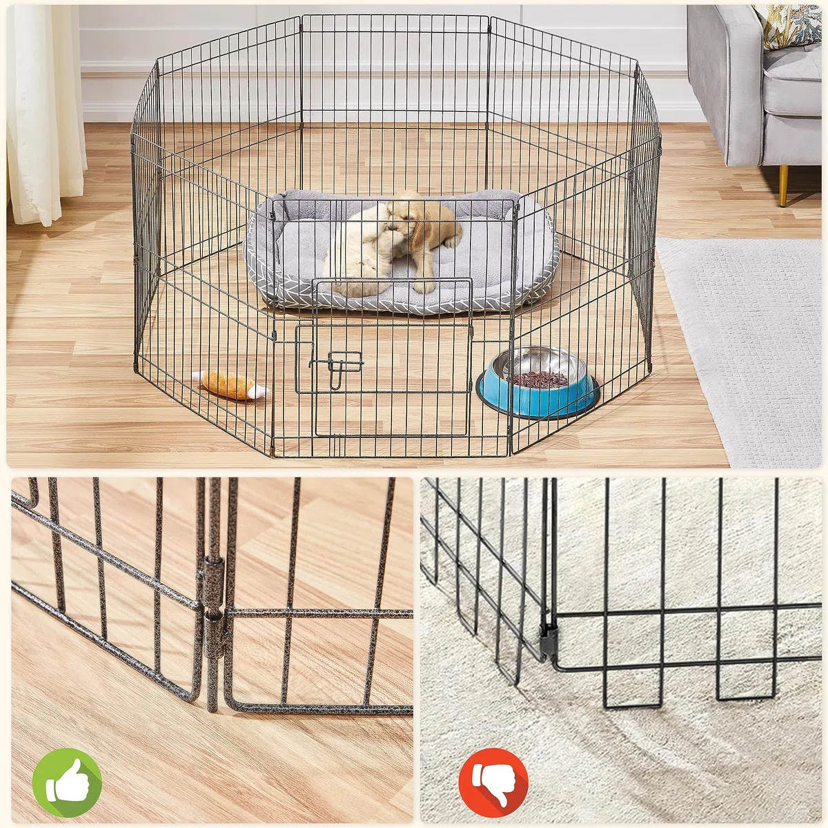 Yaheetech Parc pour Chien 8 Panneaux Cage pour Chiens Enclos Pliant Clôture Grille Chenil pour Chien en Métal Extérieur Interieur 61 x 52cm
