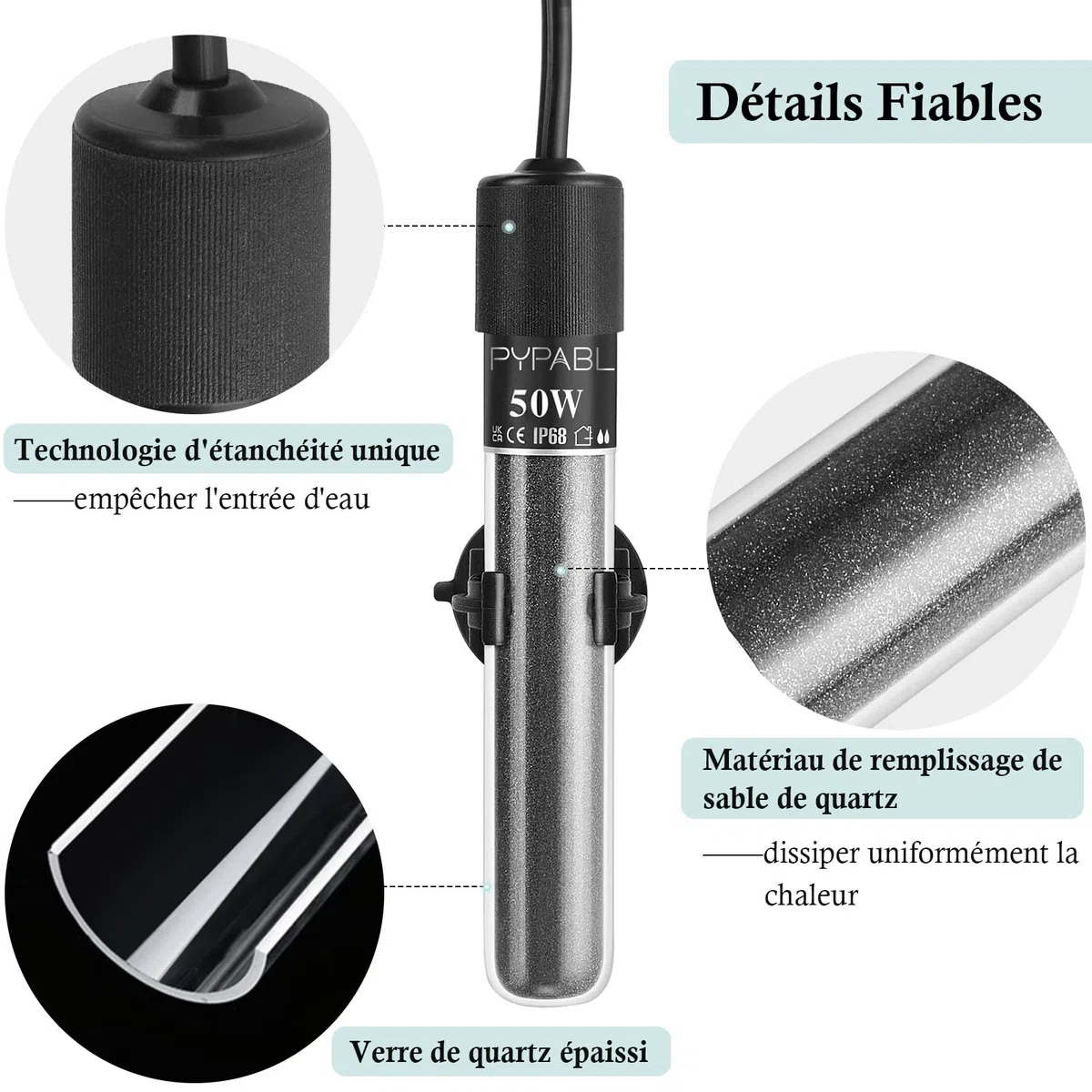 Chauffage Submersible pour Aquarium, 25W 50W 100W 300W Mini Chauffage d'Aquarium avec Régulateur de Température Externe, pour Chauffage d'Aquarium de Poissons et de Tortues 3-300L