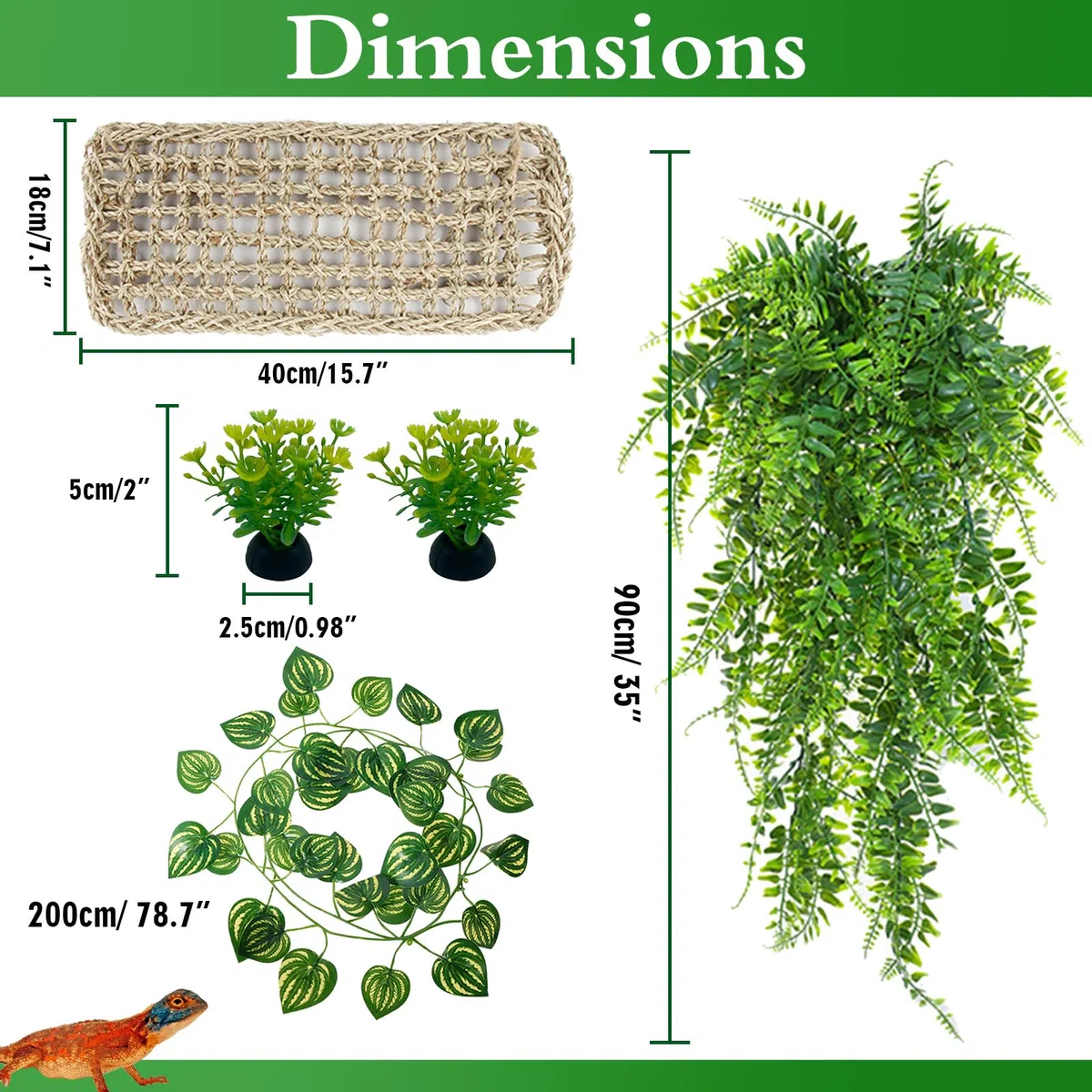 Hamac gecko avec réservoir de reptiles à suspendre pour terrarium - Feuilles artificielles pour lézards caméléons
