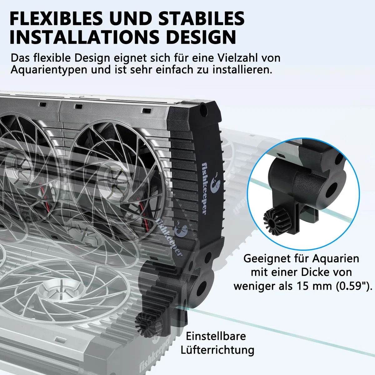 fishkeeper Ventilateur d'aquarium, Refroidisseur d'aquarium, Vitesse d'air réglable et minuterie, Ventilateur d'aquarium Silencieux pour Aquariums d'eau Douce et d'eau salée jusqu'à 60 cm