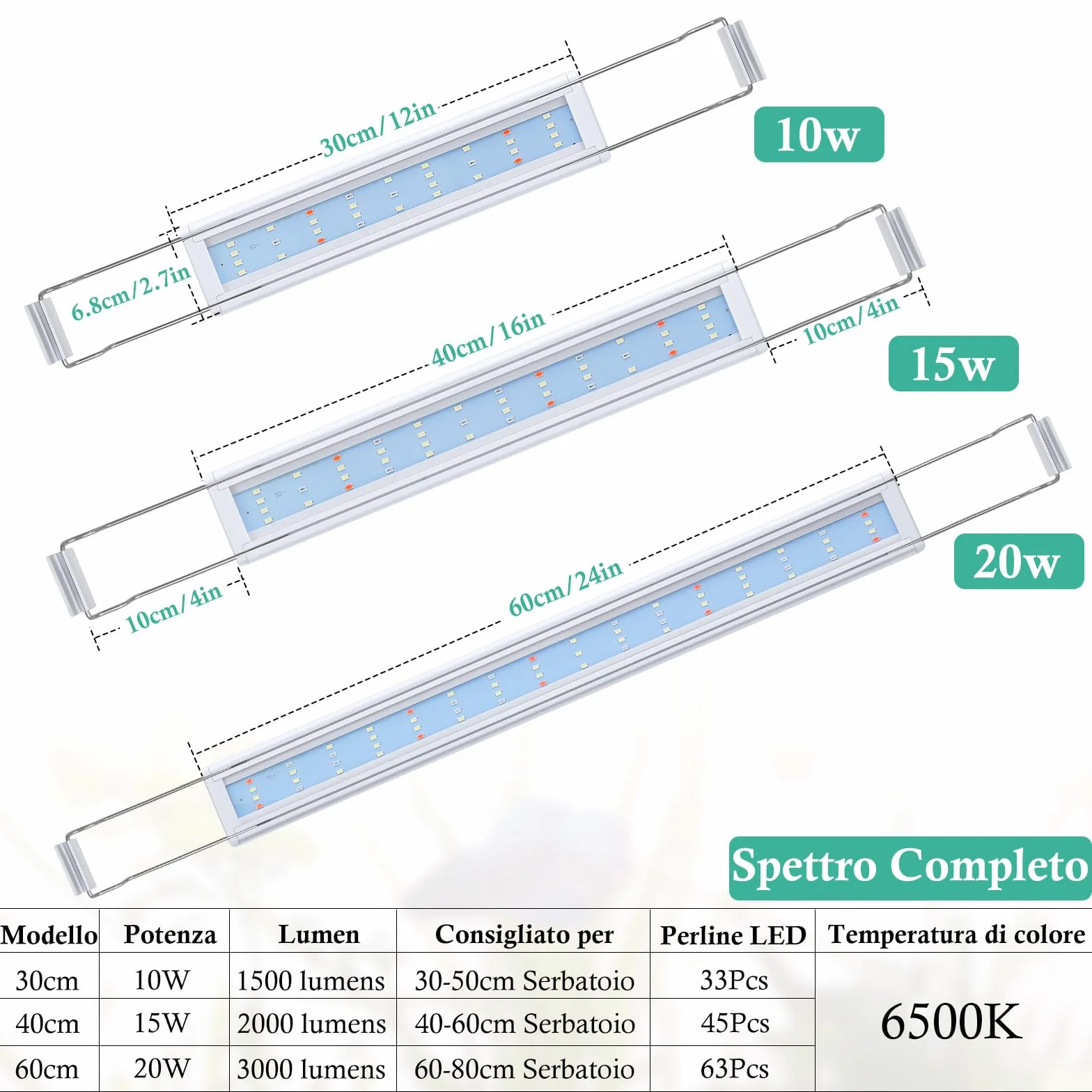 Rampe LED Aquarium Spectre Complet, Lumière LED Aquarium Plantes avec Minuterie, Supports Extensibles Stables 40-60cm, Lumière Classique pour Petit Nano Mini Aquarium Eau Douce