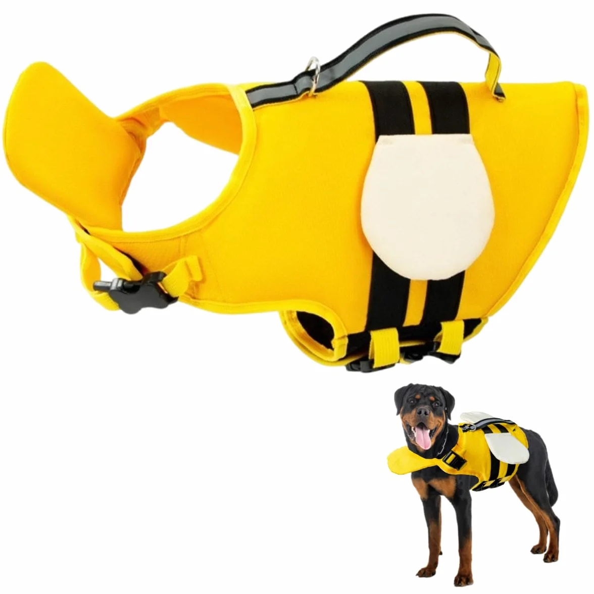 Little Bean Gilet de Sauvetage réglable pour Chien avec flottabilité supérieure et poignée de Sauvetage pour Chiens de Petite, Moyenne et Grande Taille (Jaune, L)
