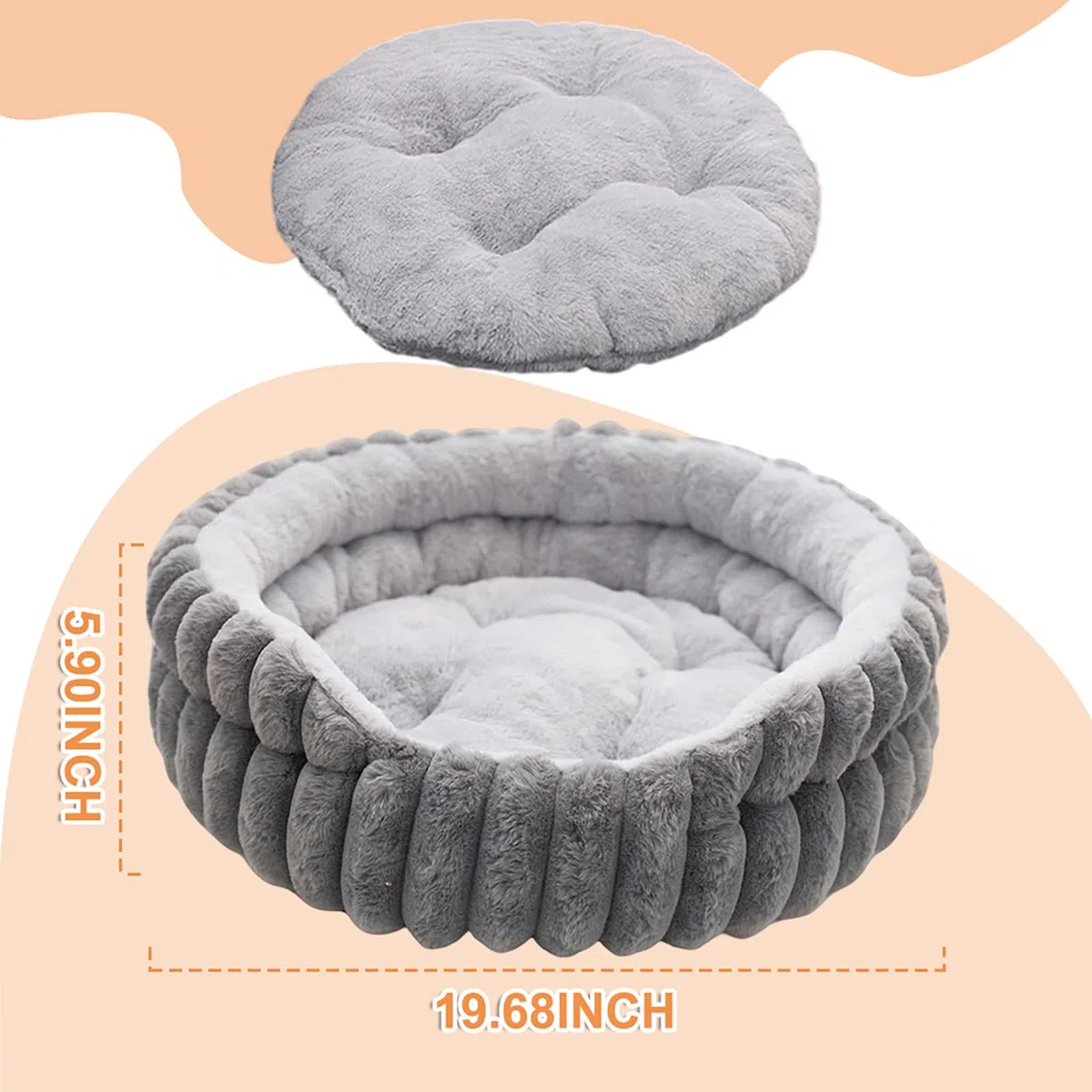 Panier Chien, Panier Chat Moelleux, Lit Calmant pour Chien et Chat, Lit Rond Dehoussable Lavable, Antidérapant, Paniers Donut pour Petits Chiens et Chats Moyens, (50 cm, M)
