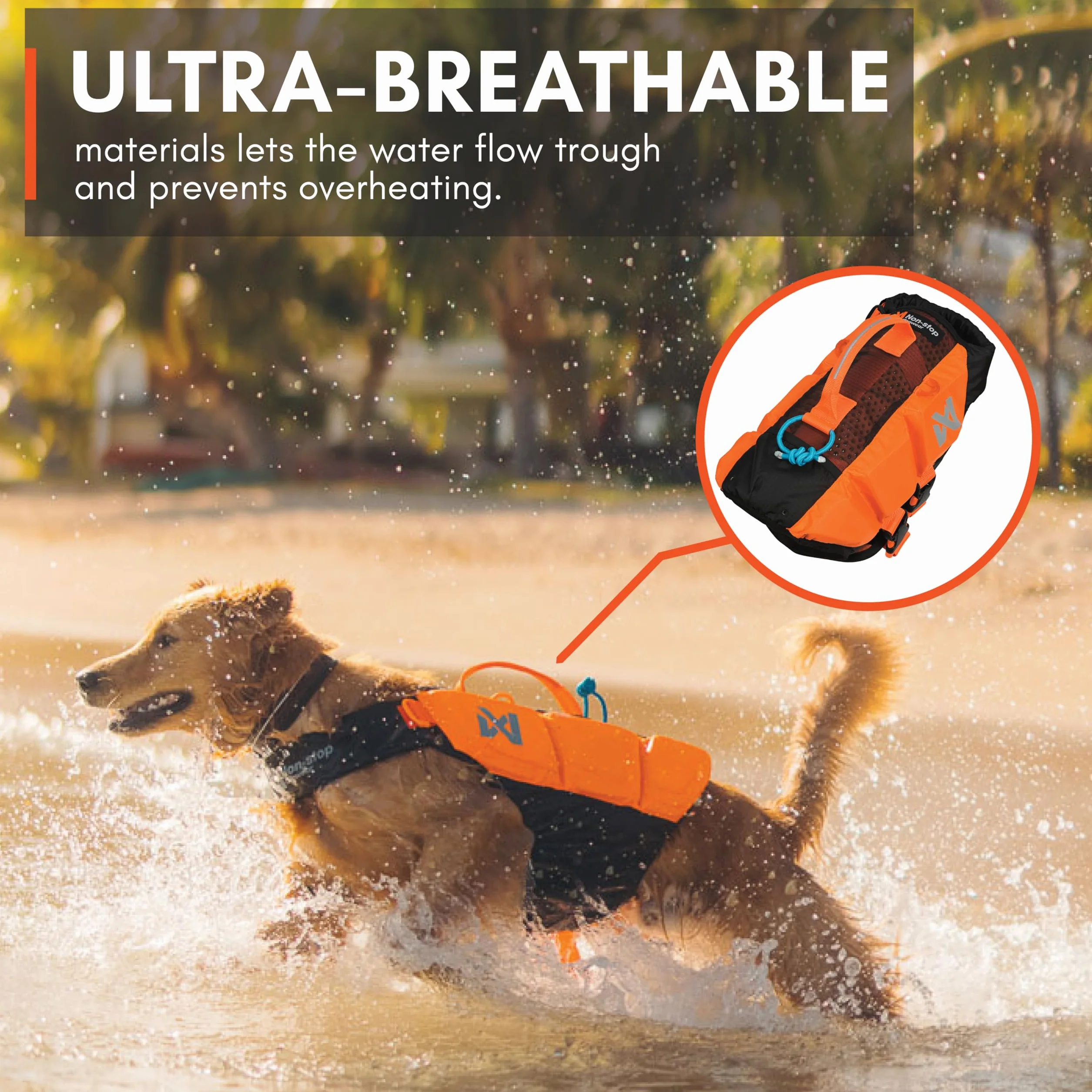 Non-Stop Dogwear Protector Life Jacket - Gilet de Sauvetage pour Chien Orange Respirant avec Bandes Réfléchissantes
