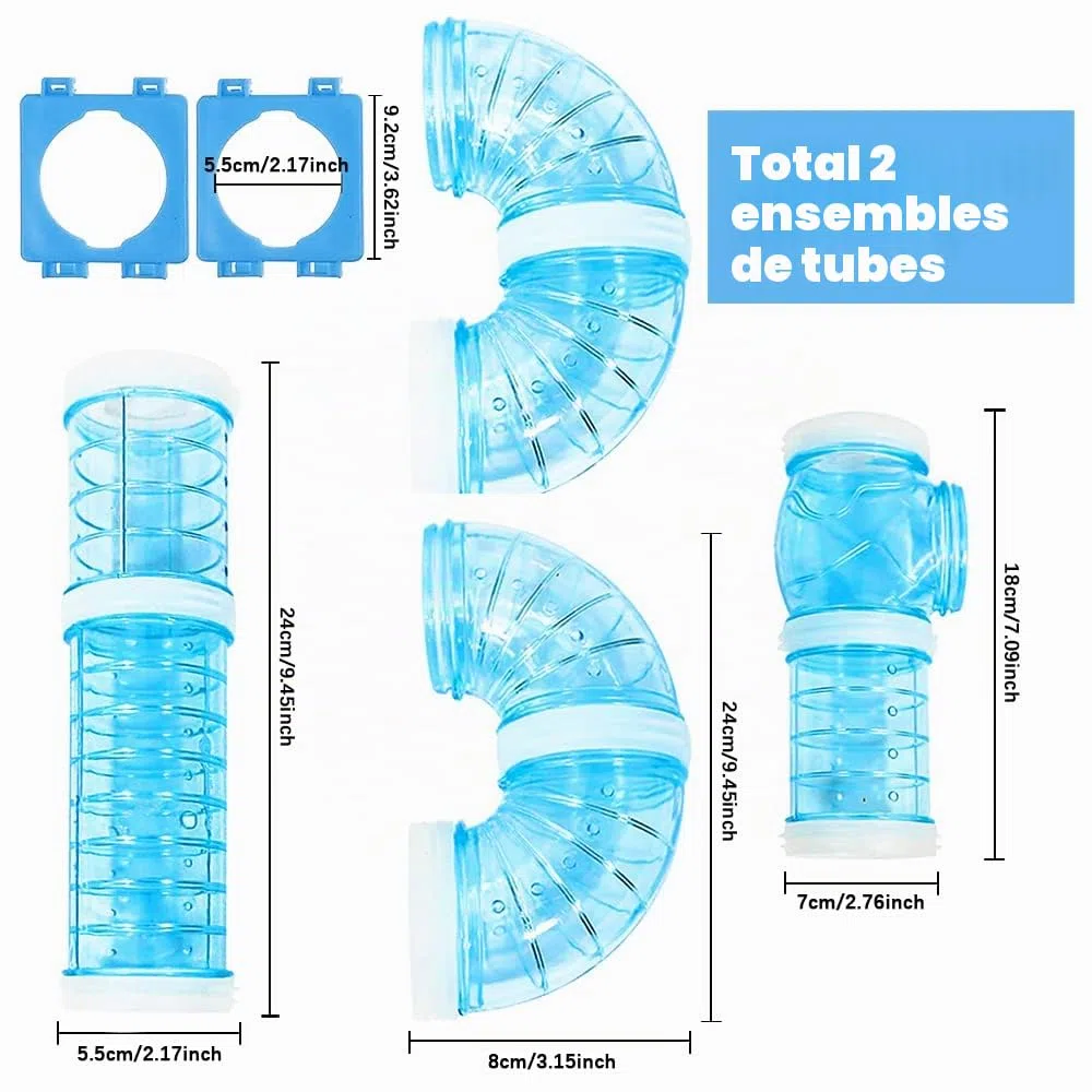 Kit de tubes Lot de 2 pour hamster et rat, tunnel d'aventure, piste de connexion transparente