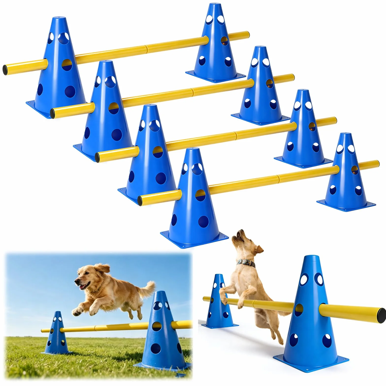 Ensemble D'agilité pour Chiens Ensemble de BarrièRes Enfichables pour Chiens, Kit d'obstacles RéglablesPour Le Les Sports Canins Les Sports équestres