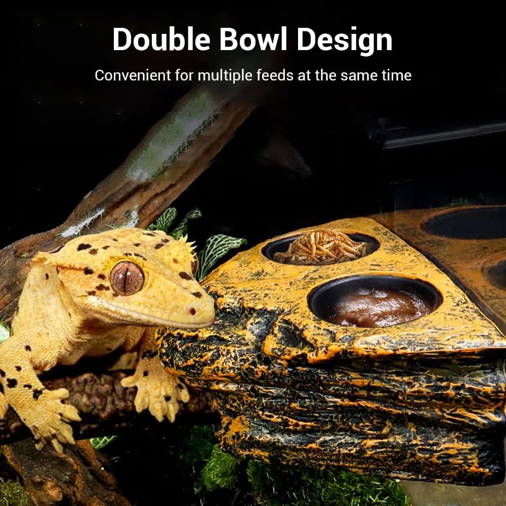 MiOYOOW Mangeoire Magnétique pour Reptiles, Récipient à Eau Ou Nourriture Décoratif Pierre, Bol d'alimentation Double Détachable, pour Grenouille, Tortue, Lézard, Serpent, Reptile, Gecko
