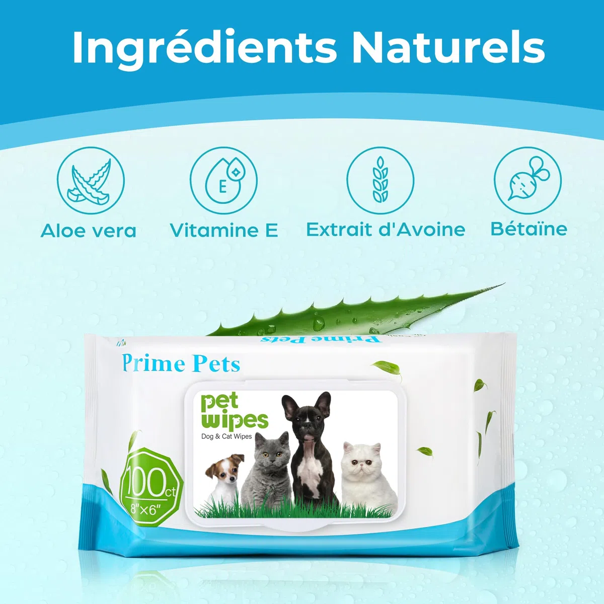 PrimePets Lingette Chien 600 Lingettes Nettoyantes pour Chiens Chats Animaux Domestique, Lot de 6 pour Nettoie Pattes Yeux Oreilles sans Parfum