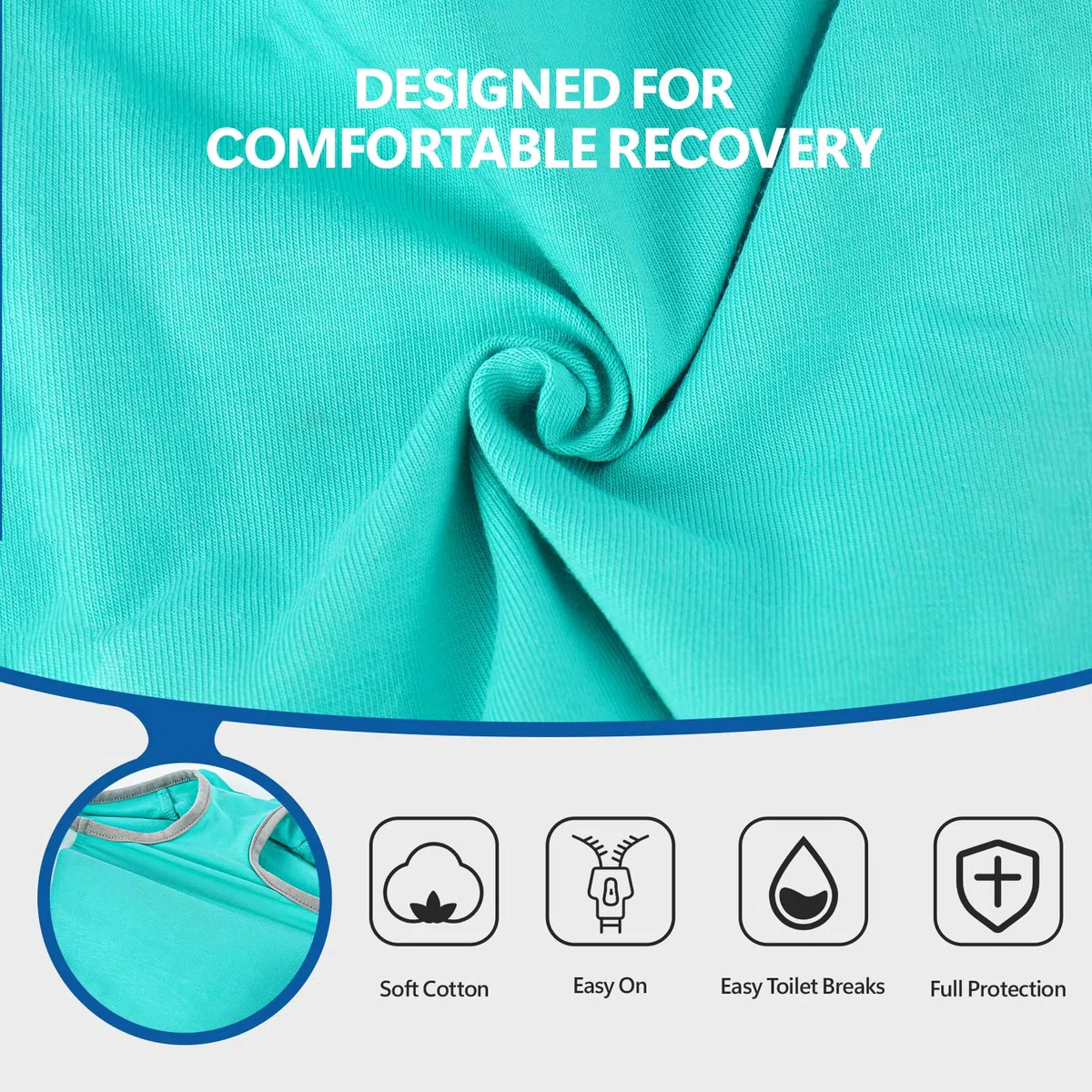 Body Chien Après Opération, Body Post-Opératoire en Coton Doux avec Fermeture Éclair, Combinaison Médical Anti-Léchage, Alternative à la Collerette pour Chien Mâle et Femelle, Bleu Aqua L