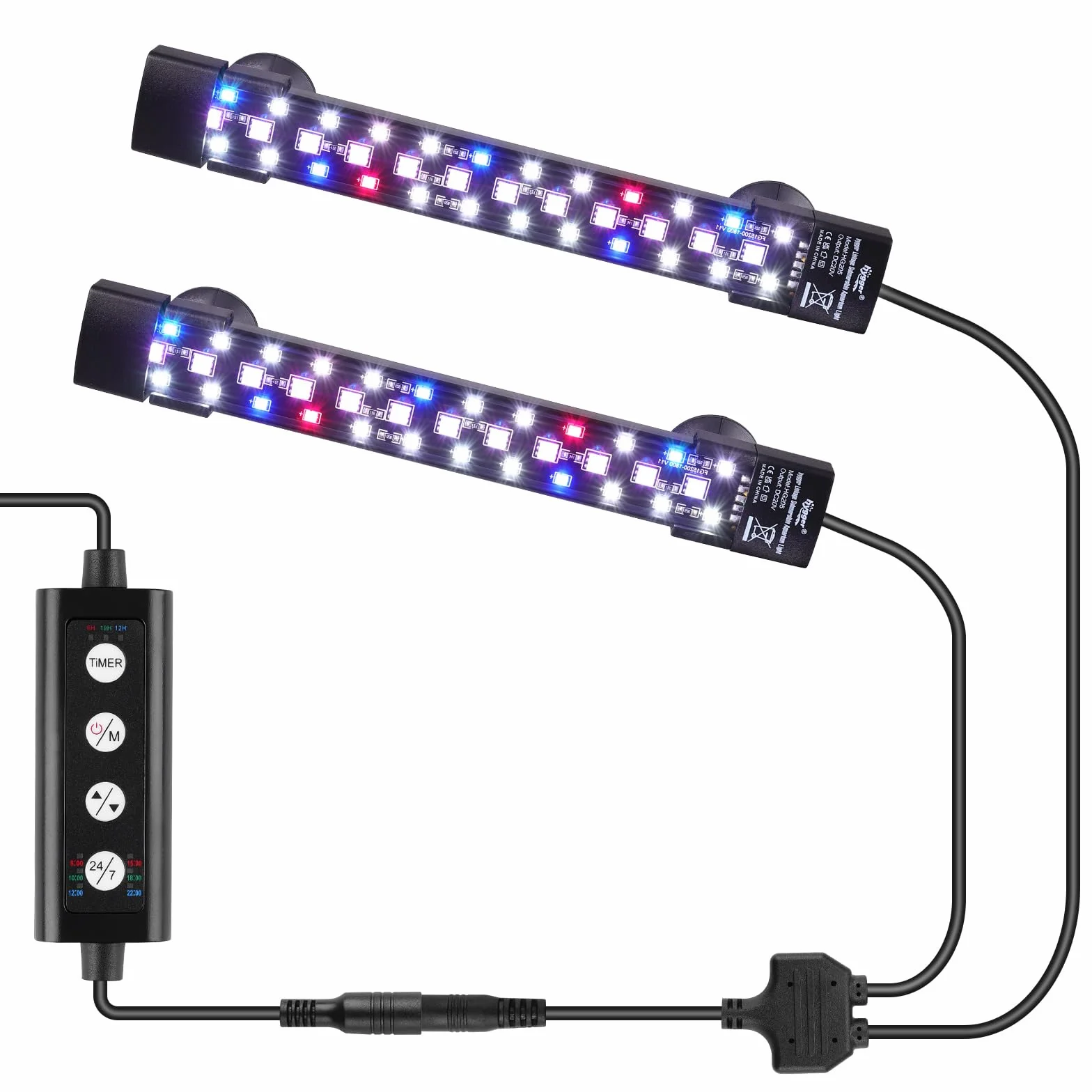 hygger Dual Channel Submersible Éclairage Aquarium LED, 12W Full Spectrum LED Light Aquarium, Lampe Aquarium avec 3 Rangées de Perles, 7 Couleurs et Luminosité Réglable pour Aquariums de 15-60L (2)