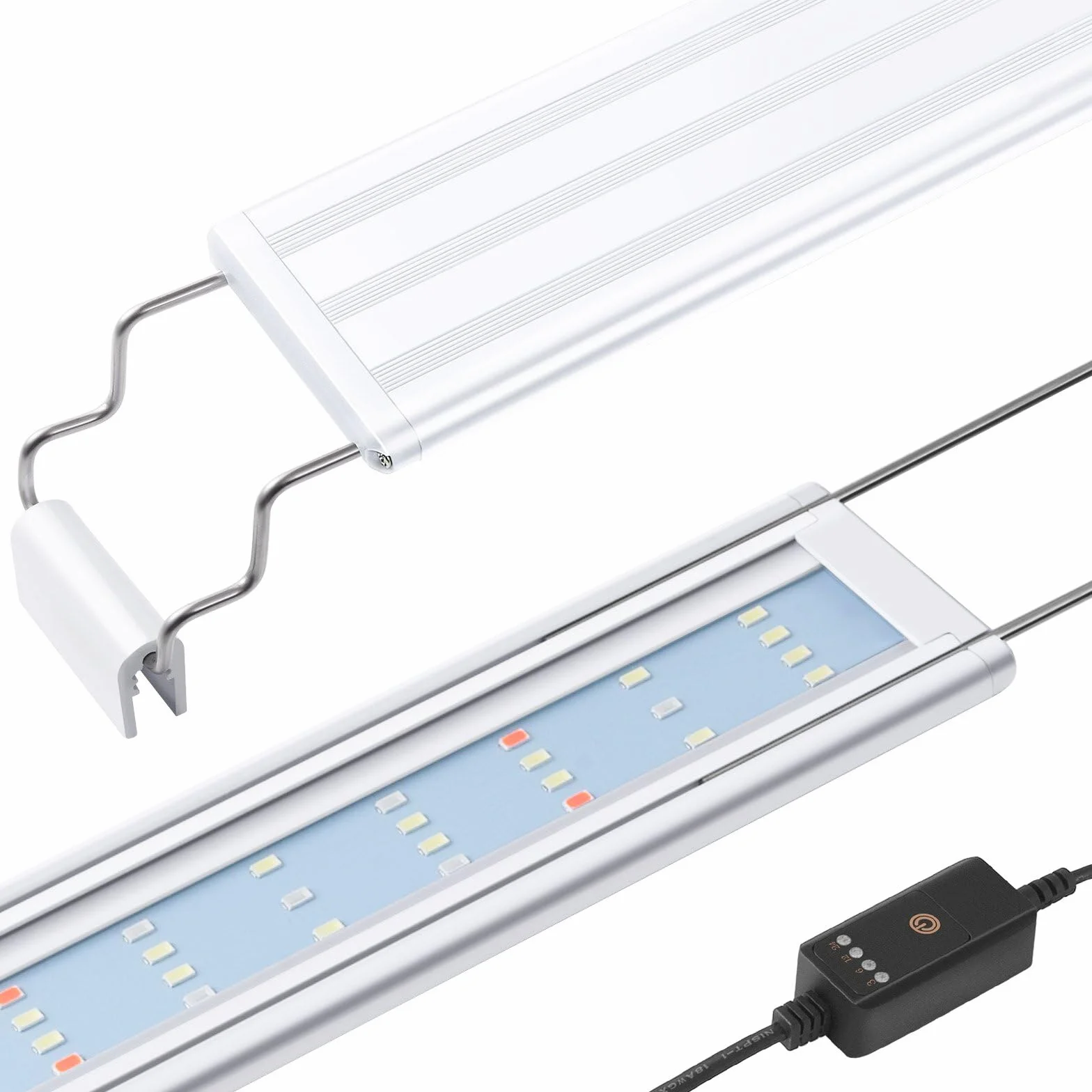 Rampe LED Aquarium Spectre Complet, Lumière LED Aquarium Plantes avec Minuterie, Supports Extensibles Stables 40-60cm, Lumière Classique pour Petit Nano Mini Aquarium Eau Douce
