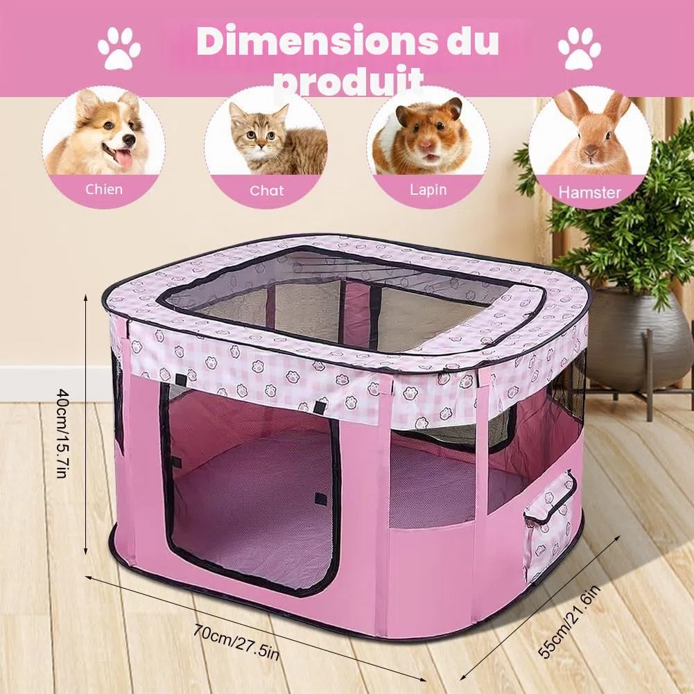 Pour chiots, pliable, en tissu Oxford, pour chiens, lapins, cochons d'Inde, chats, 70 x 55 x 40 cm, rose