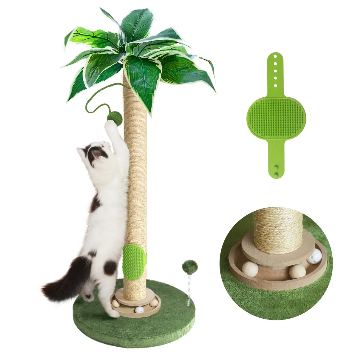 Fantasreen Griffoir pour Chat Griffoir à 84cm pour Chats d'intérieur avec Jouet pour Chat et Balle Interactive Auto-Groomer pour Chatons et Chats Adultes