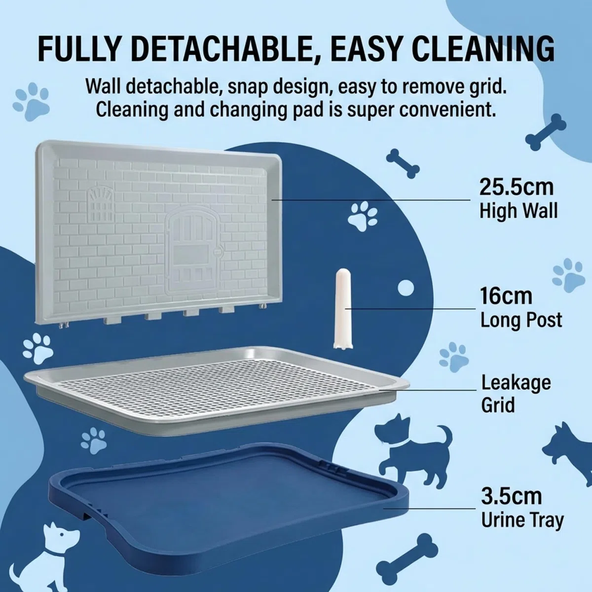 Plateau de Pot d'intérieur pour Toilettes pour Chien, avec parois Hautes, Support Amovible en Maille pour Pipi, pour Chiots et Petits Chiens, Bleu