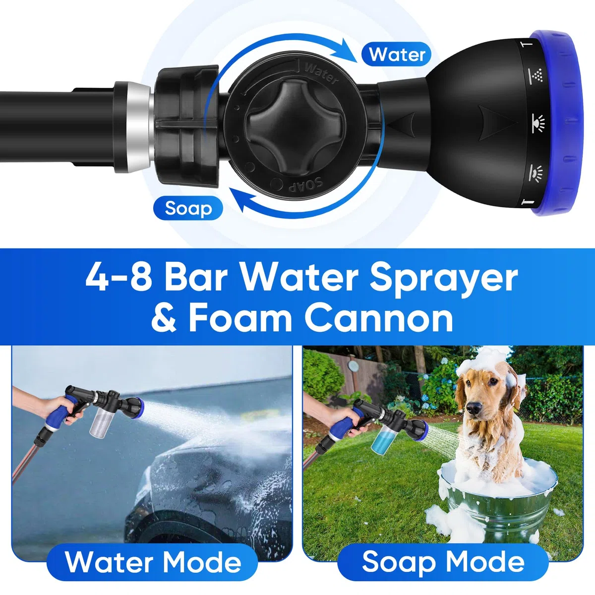 Kit de pulvérisateur de bain pour animal de compagnie, 10 modes de pulvérisation, pulvérisateur de lavage de tuyau réglable avec pistolet à mousse de 4 à 8 barres, convient pour le lavage des animaux