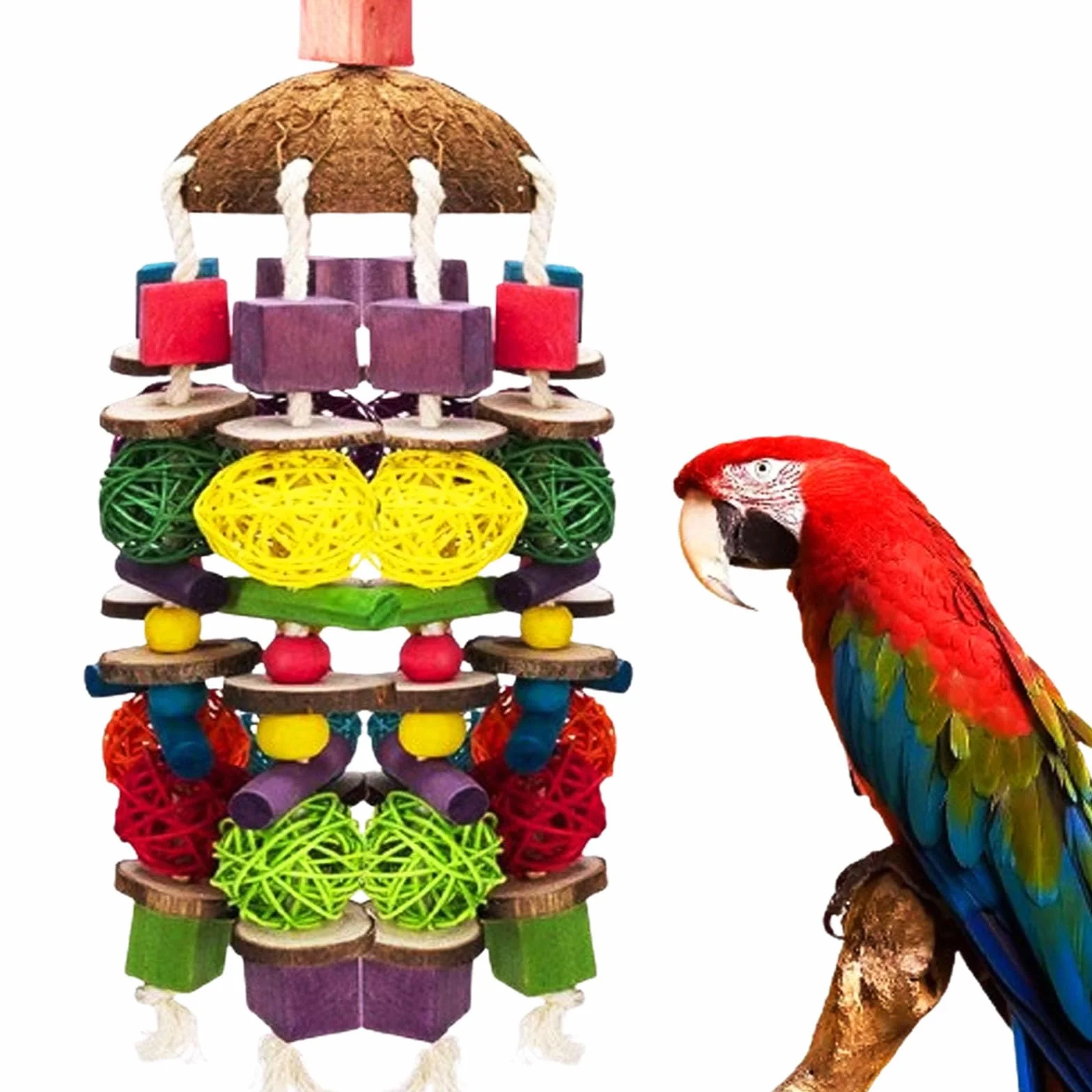 MQUPIN Jouet à mâcher pour perroquets pour Oiseaux,22 inch Grand Jouet pour Perroquet en Bois Naturel, Jouet à mâcher pour Oiseaux, Jouet à Mordre pour Grands perroquets, perroquets Gris d'Afrique
