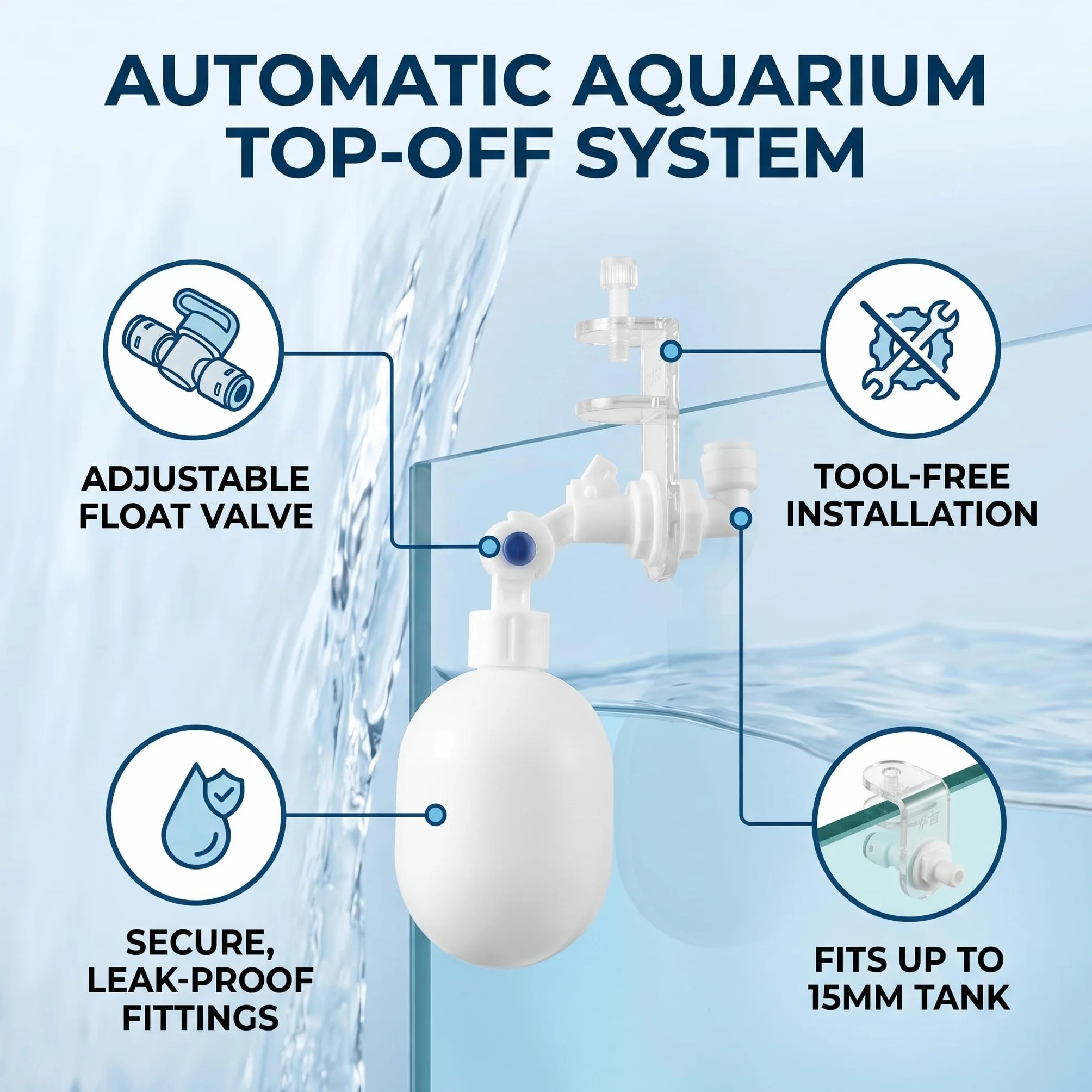 Contrôleur Remplissage Eau Automatique Flotteur Réglable pour Aquarium Filtre Pompage Régulation Niveau Poissons Puits