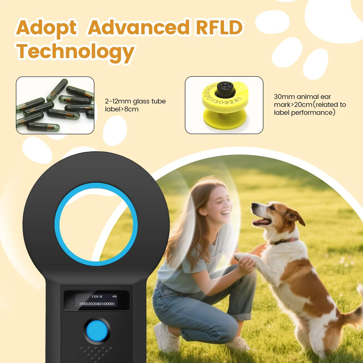 Scanner de micropuce pour animaux domestiques, lecteur d'identification d'animaux domestiques, Lecteur de micropuce RFID,128 pièces mémoire d'information d'étiquette, ISO11784/85/HFDX-B/EMID