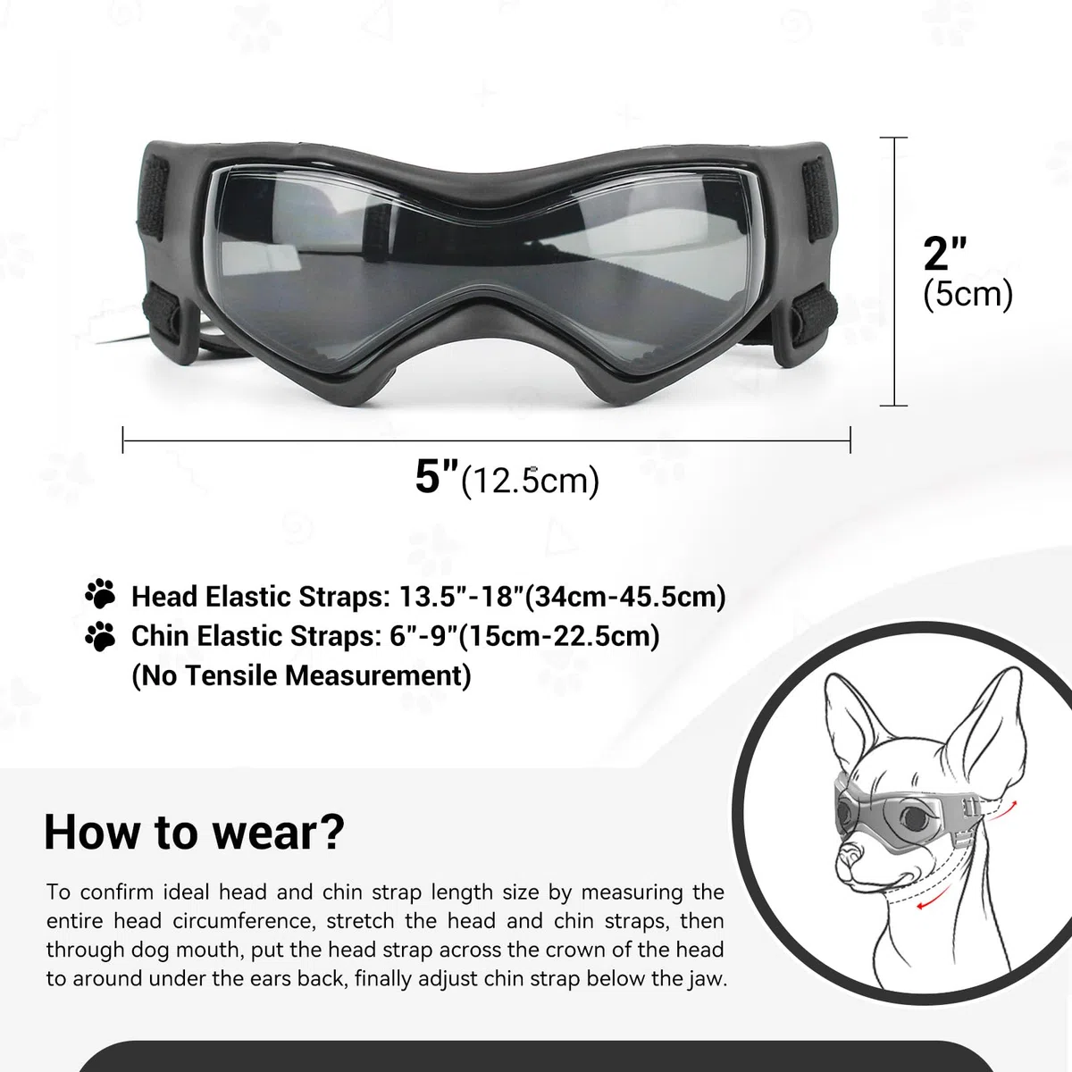 NAMSAN Lunettes de Protection réglables pour Chiens de Petite et Moyenne Taille, Anti-UV, Anti-Reflets, pour Chiens de Petite et Moyenne Taille, Noir