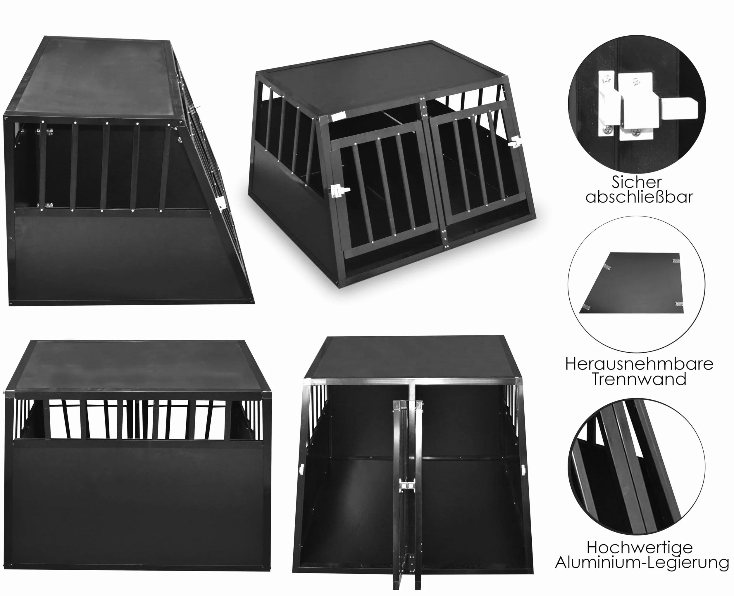 Defacto Cage de transport pour chien en aluminium - Cage de voyage pour voiture - Porte grillagée verrouillable - Caisse de transport pour animaux (noir, XXL) 95 x 85 x 69 cm