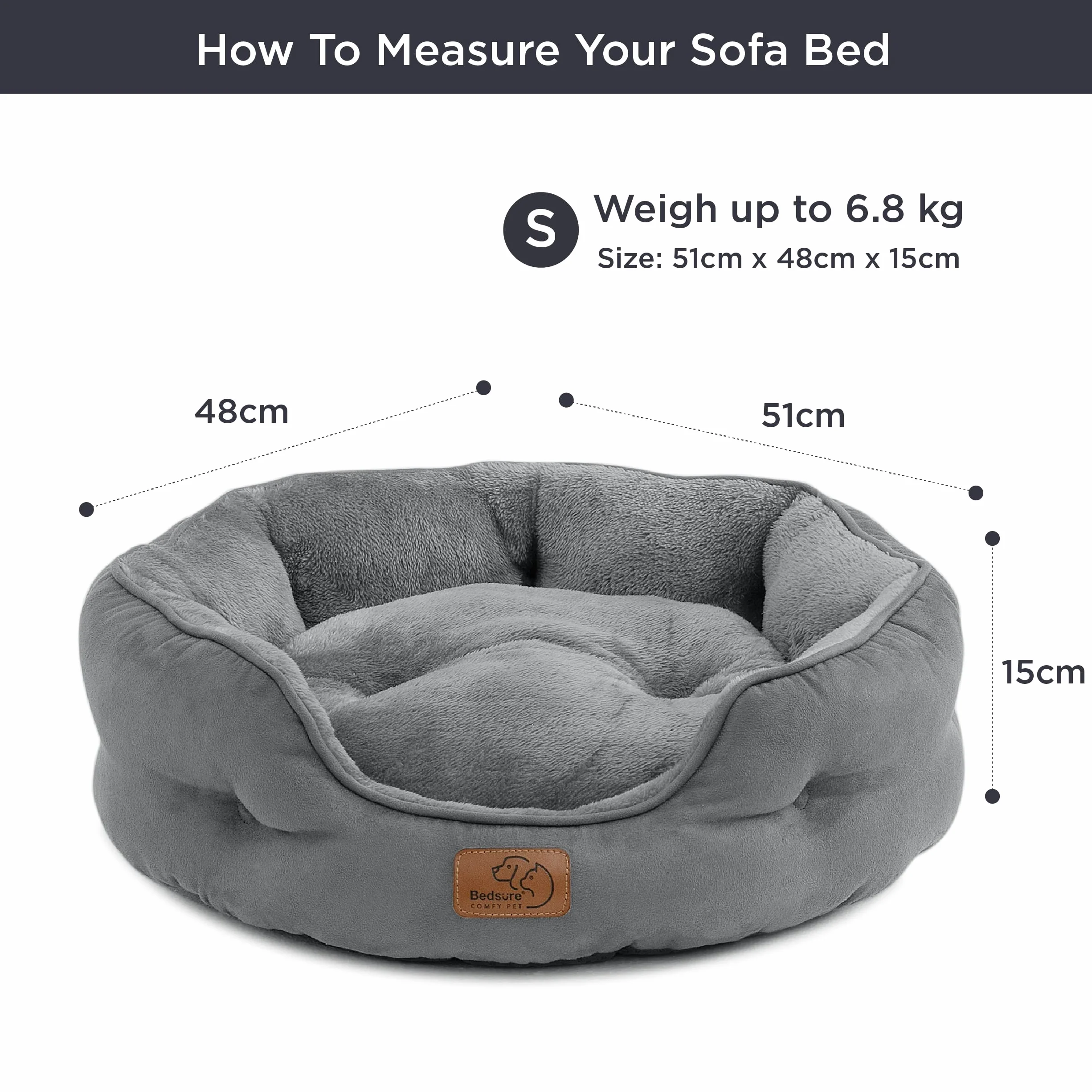 Bedsure Lit Lavable pour Chats - Canapé Antidérapant d'Intérieur, Rond Gris 51x48x15cm