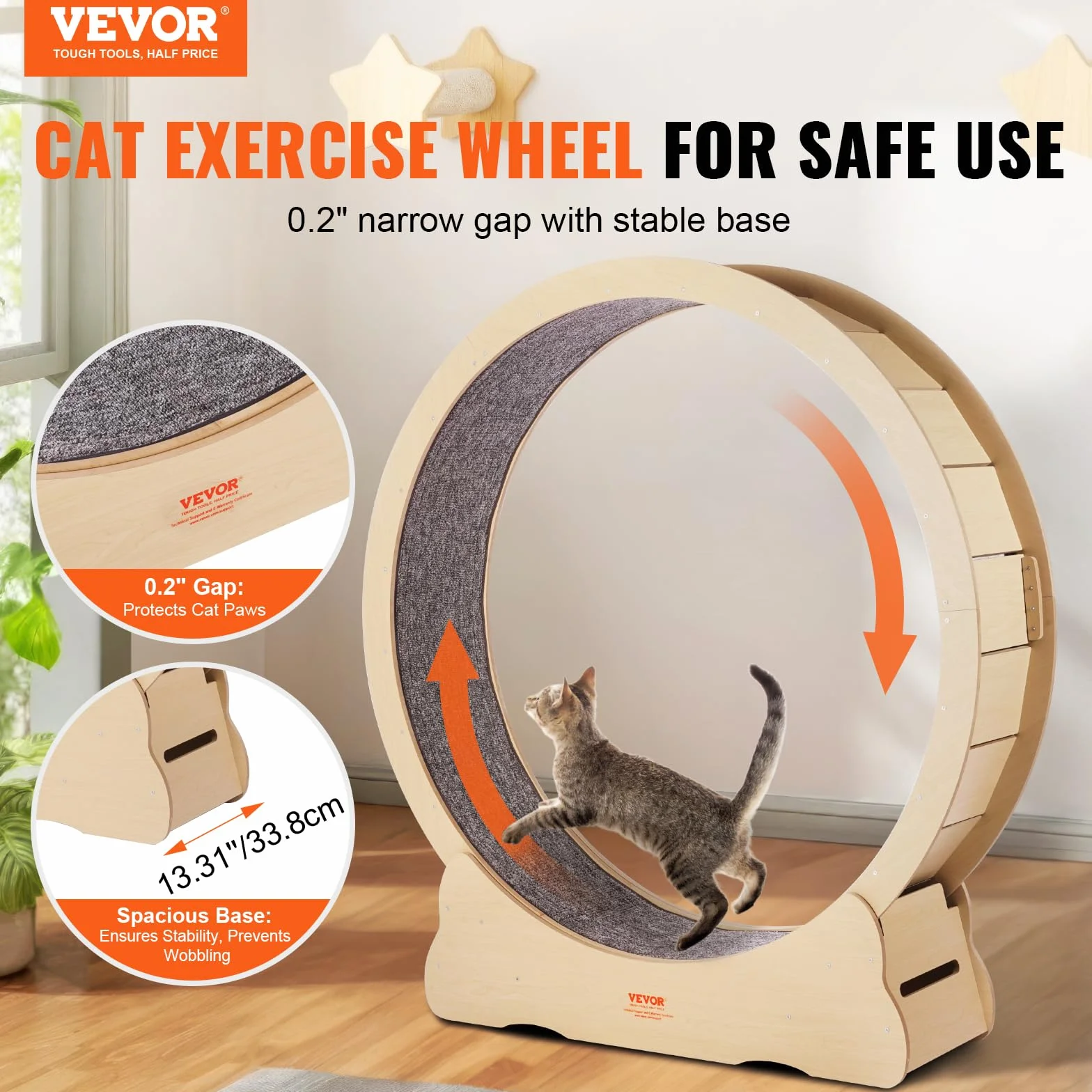 VEVOR Roue d'exercice pour Chat 1320 mm Grande Roue de Course pour Chat d'Intérieur, avec Tapis Roulant Amovible, Teaser pour Chat pour Courir, Marcher, Entraînement, Convient à la Plupart des Chats