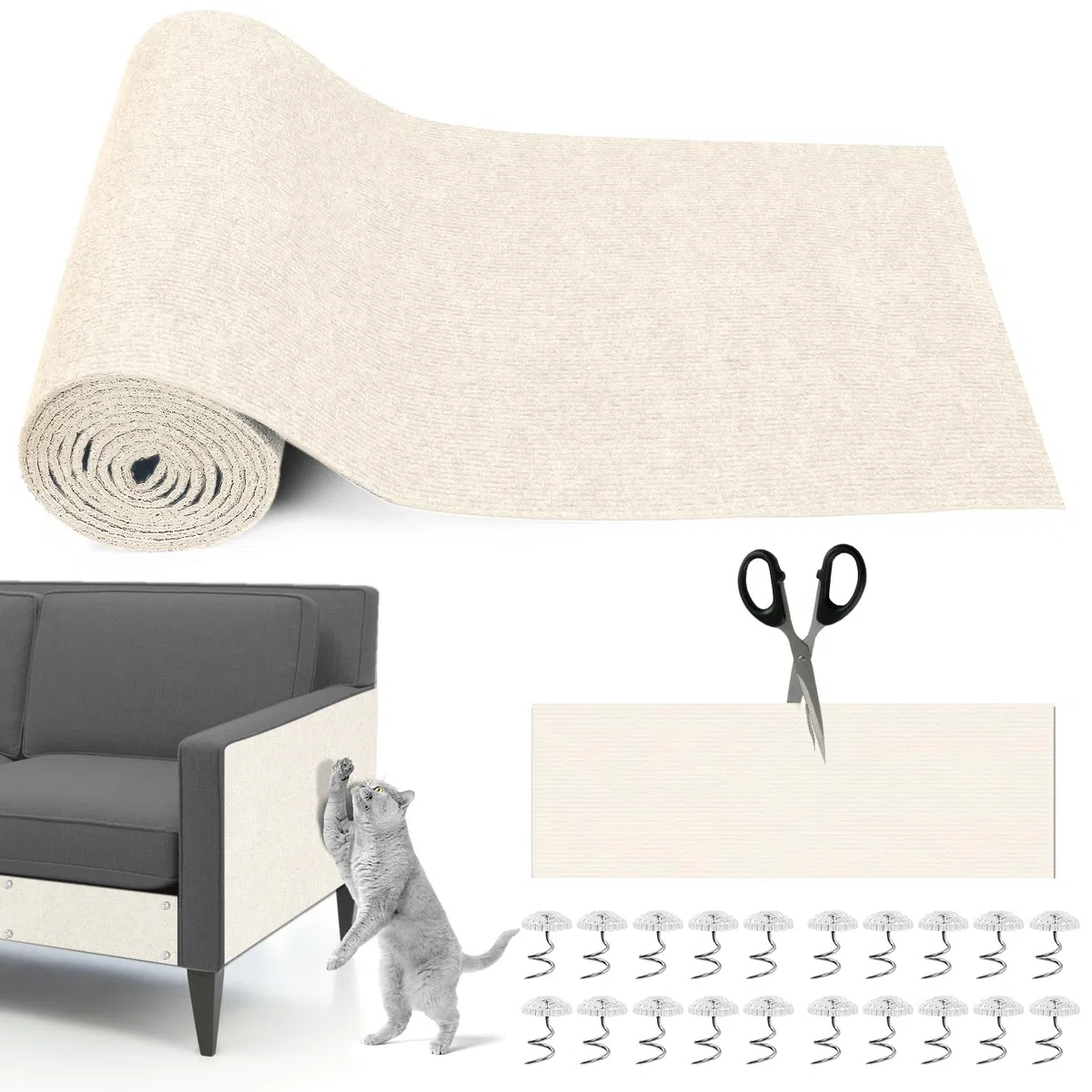 300cm x 40cm Griffoir Chat, Tapis Griffoir Chat Auto Adhésif, DIY Protection Canape Chats Anti Griffe, Trimmable Chats Grattoir avec 20 Vis pour Protéger Meubles Tapis Canapé Mur