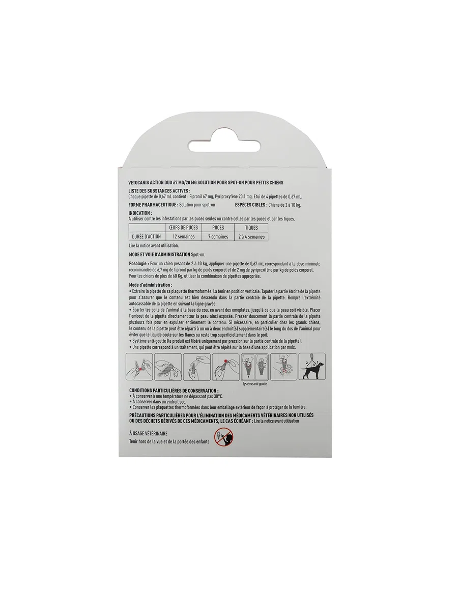 VETOCANIS - Action Duo Pipette Anti-Puces Anti-Tiques Chien Traitement et Protection Antiparasitaire Petit 2-10 kg Habitat Pack de 4 pipettes