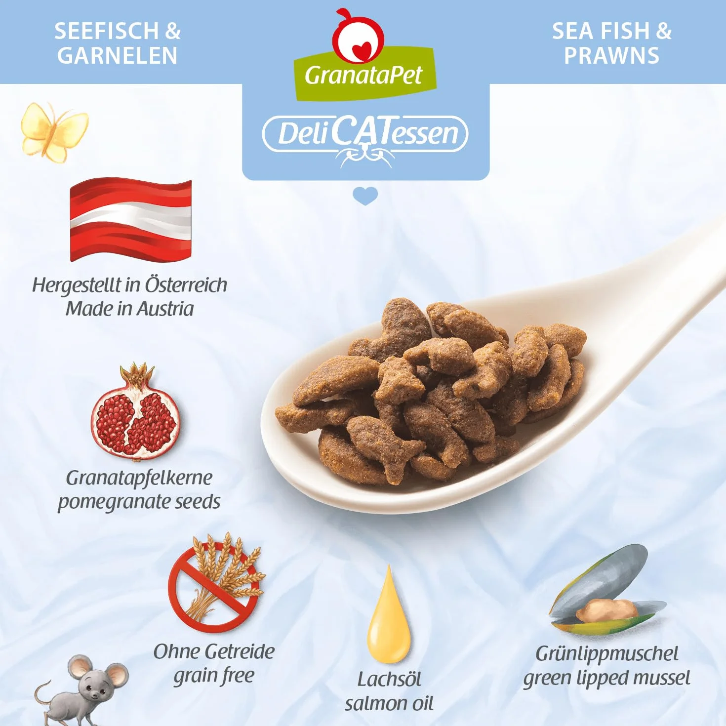GranataPet Delicatessen Nourriture sèche pour Chats et crevettes de mer savoureuse Nourriture complète sans céréales et sans Sucre 9 kg