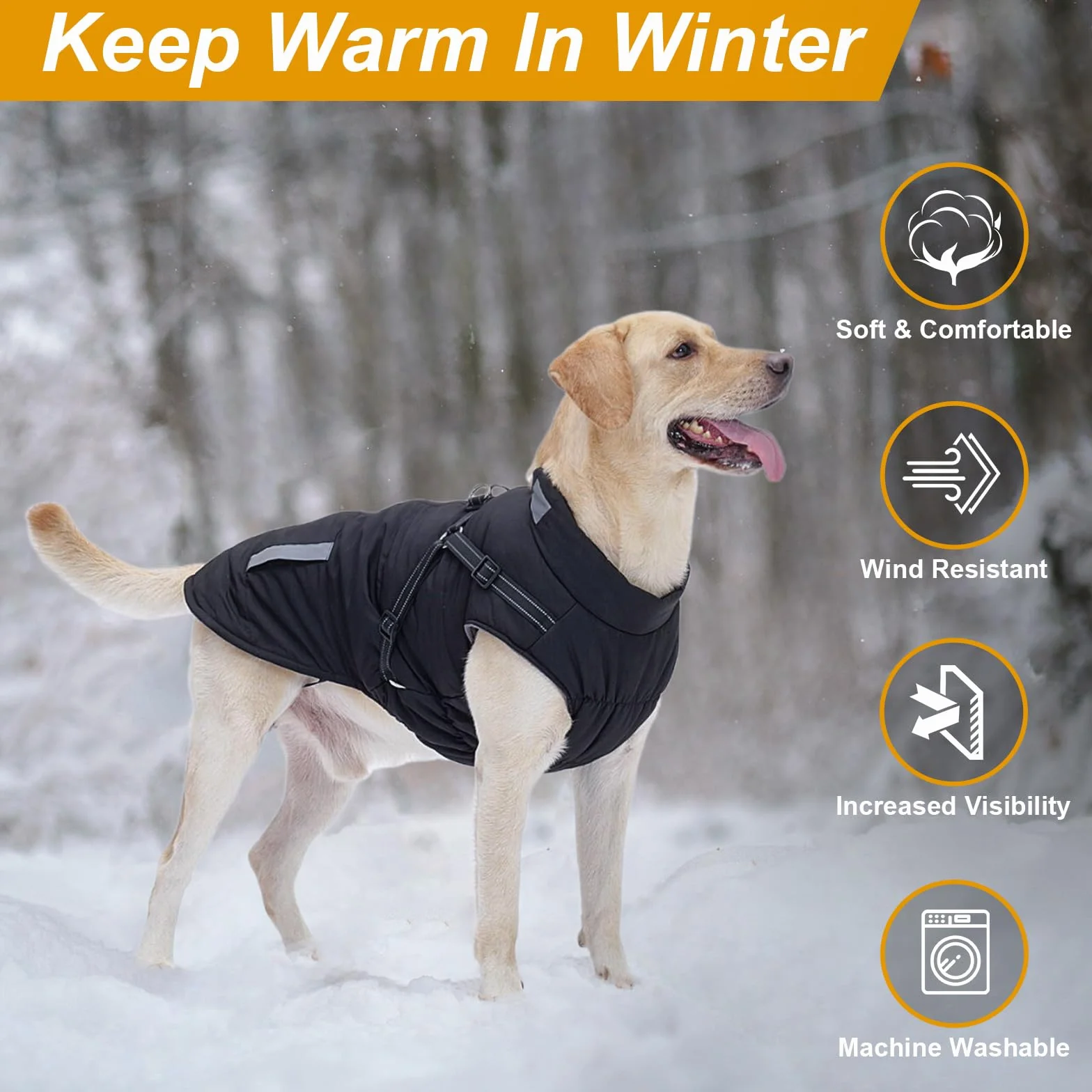 Manteau Chien avec Harnais Intégré, Manteaux d'hiver pour Chien Chaud en Polaire Impermeable, Veste Hiver avec Réfléchissante pour Petits, Moyens et Grands Chiens