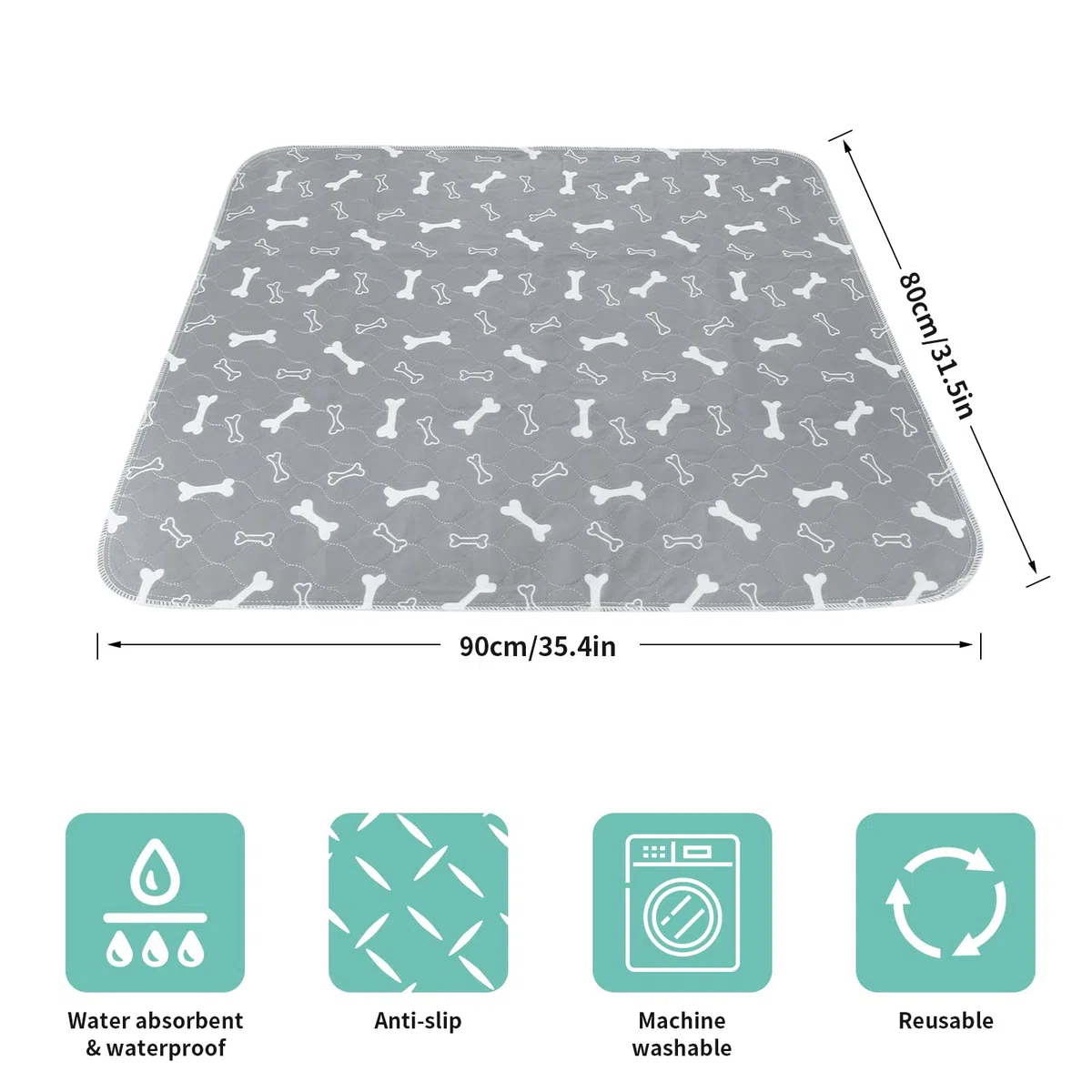 2 Pcs 90 * 80cm Tapis Educateur Chien Ultra Absorbant, Tapis pour Chien Lavable Antidérapant, Tapis de Dressage Réutilisable pour Chiot pour Chien/Chat/Lapin/Cochon d'Inde