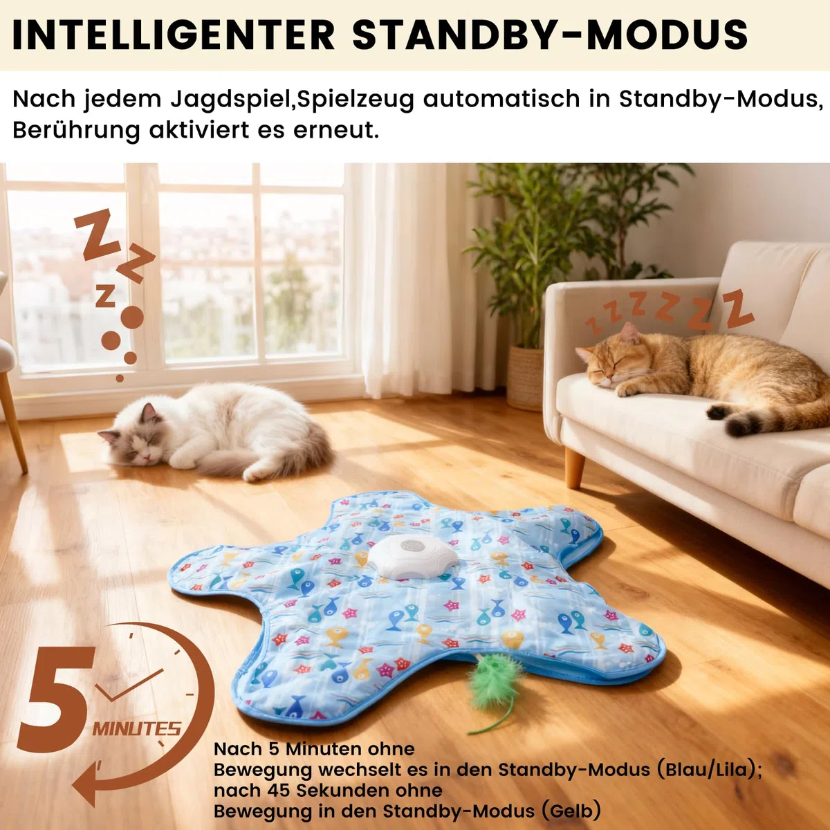 FIVAVA Jouet Chat Interactif,Jouet pour Chat Rechargeable et Silencieux,Jeux pour Chat de Chasse avec 3 Plumes Remplaçables