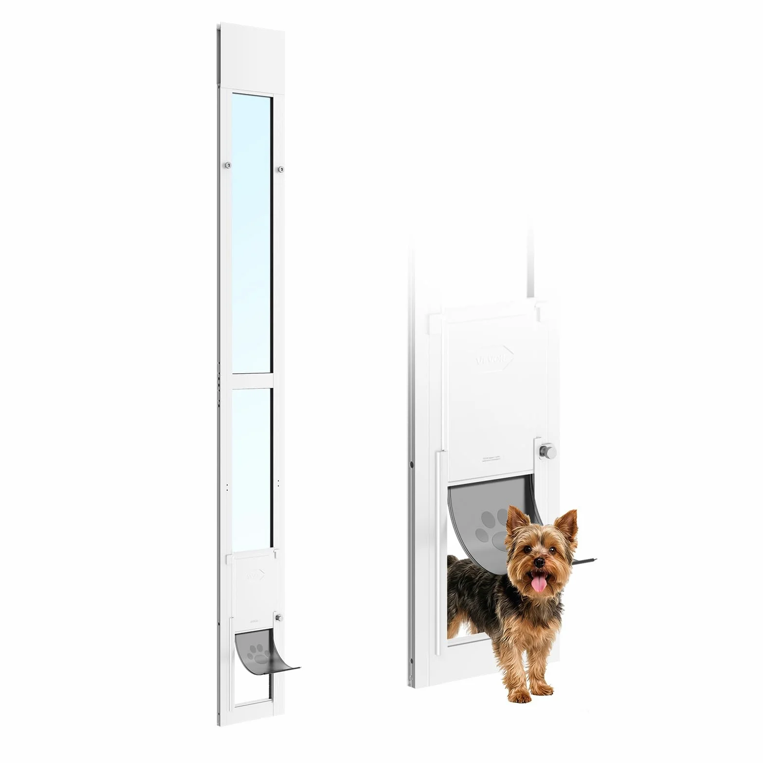 VEVOR Chatière pour Porte Coulissante en Verre, Porte pour Chiens et Chats, Hauteur Réglable de 1927 à 2049 mm, Cadre en Alliage d'Aluminium avec Charnière Pivotante et Rabat à 3 Couches, Taille M