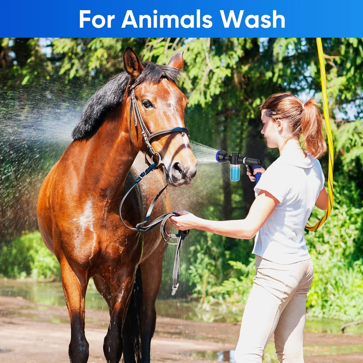 Kit de pulvérisateur de bain pour animal de compagnie, 10 modes de pulvérisation, pulvérisateur de lavage de tuyau réglable avec pistolet à mousse de 4 à 8 barres, convient pour le lavage des animaux