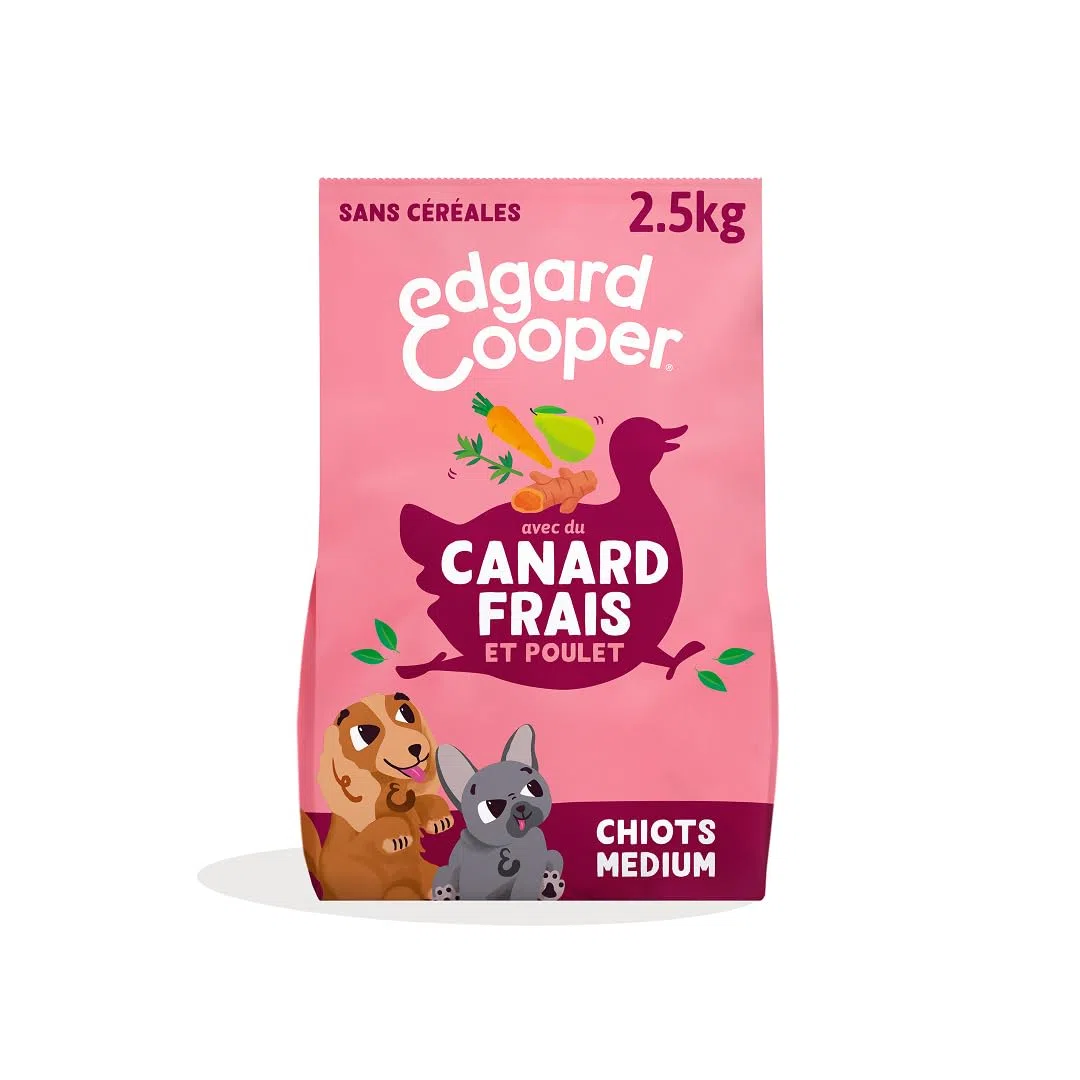 Edgard & Cooper Croquettes Chiot Sans Céréales Pour Chiens Adultes Medium (2.5kg), Canard Et Poulet Frais, Teneur En Fibres Adaptée Aux Chiots, Recette Naturelle, Jamais De Farine Animale