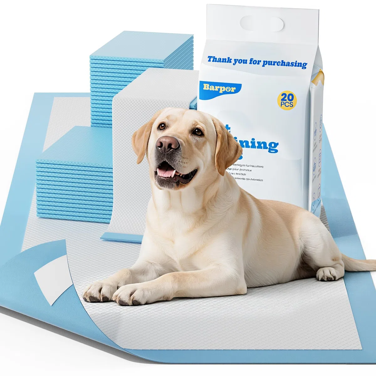 Alaise pour Chien 60x90cm - 20 Pièces Tapis Educateur Chiot, Alèses Jetables Ultra Absorbantes, 6 Couches Anti-Fuite Séchage Rapide, Anti-Dérapant, Idéal Chiens Moyens & Grands, Intérieur