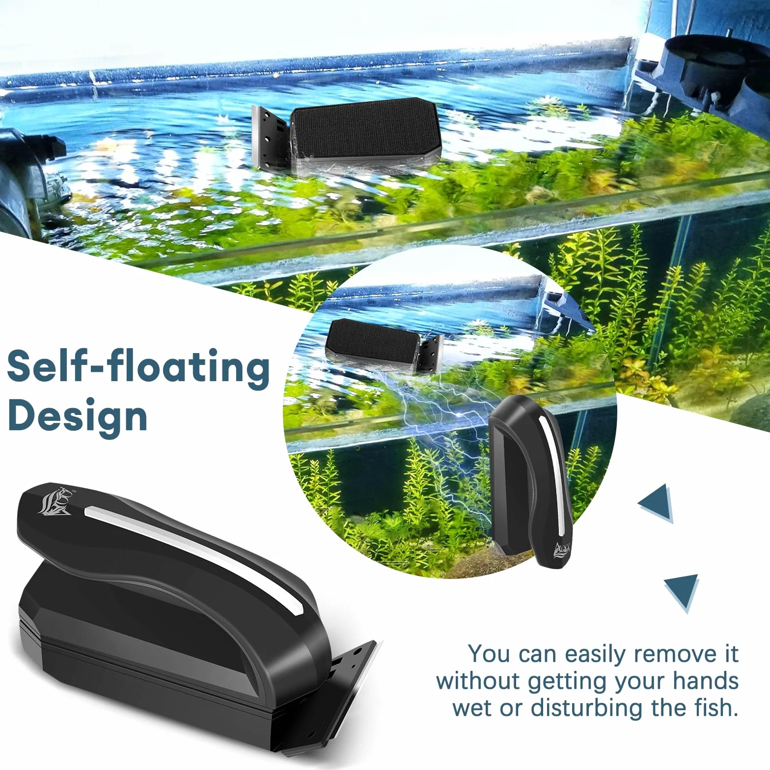 AQQA Aimant Aquarium Nettoyage, Brosse Aquarium Nettoyage Vitre, Brosse Magnétique pour Aquariums avec Grattoir pour Les Aquariums d'une épaisseur Maximale de 2.5 cm