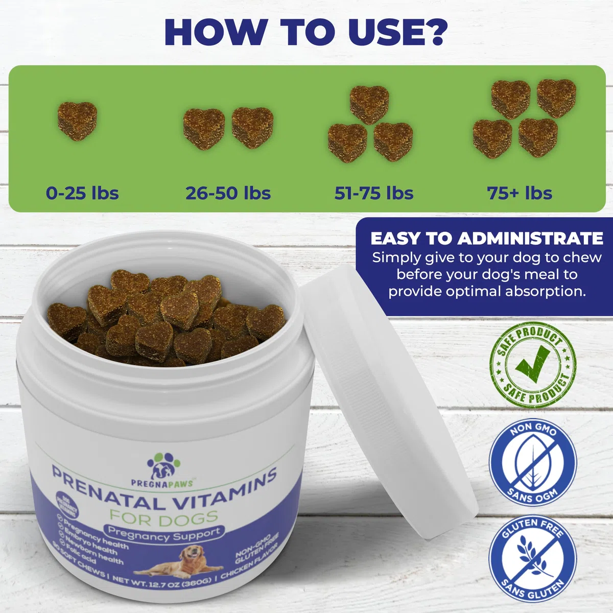 Complément Grossesse pour Chiens – Vitamines Prénatales Naturelles pour Mamans et Chiots en Bonne Santé – Acide Folique, Fer, Calcium – 90 Comprimés à Croquer au Goût Poulet