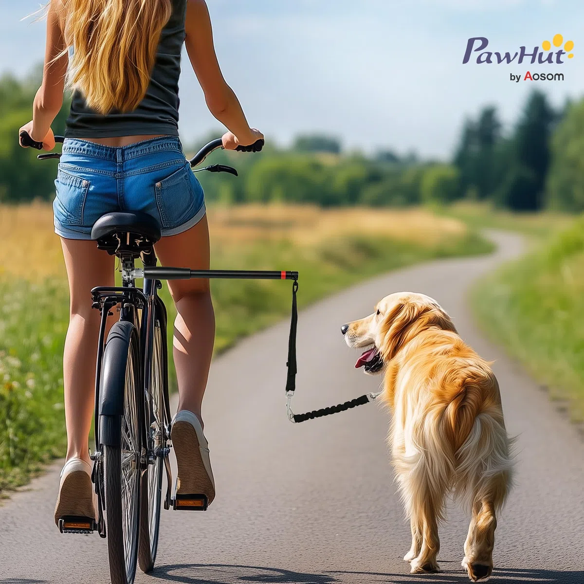 PawHut Laisse pour Chien pour vélo 124 cm, Facile à Installer et Amovible, vélo pour Chien Mains Libres, Laisse d'exercice pour l'entraînement, Le Jogging, Le Cyclisme, Acier et Polyester, Noir