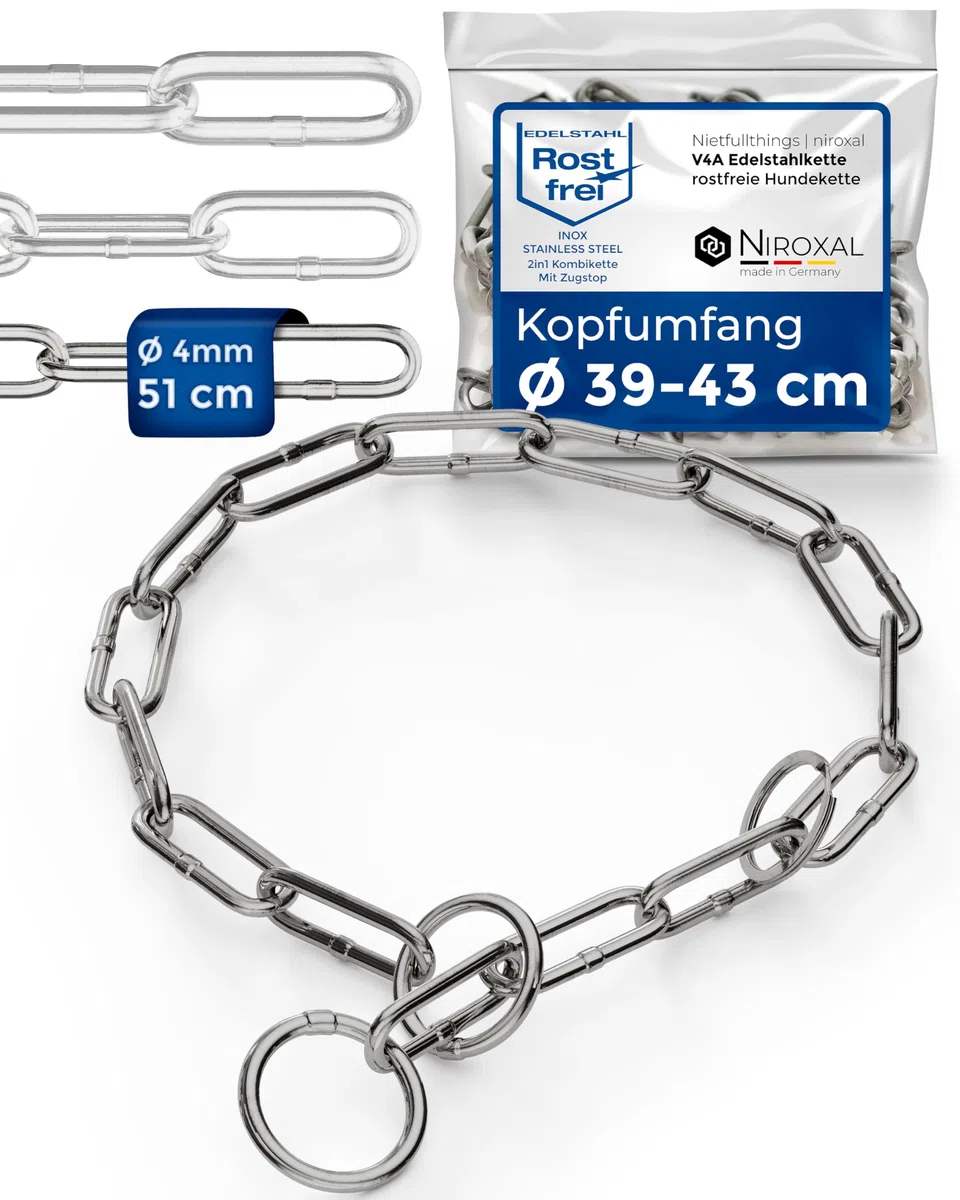 Collier de Dressage Chien Acier Inoxydable – chaîne maillons Longs, 4 mm, 51 cm, léger et Discret, Anti-Traction