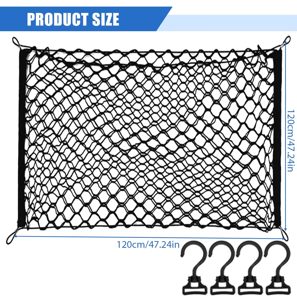 GOMETY Grille de protection voiture barrière filet de séparation, grille pour chiens pour coffre, 120x90 cm, double couche polypropylène avec 4 crochets, universelle pour chiens, filet de séparation