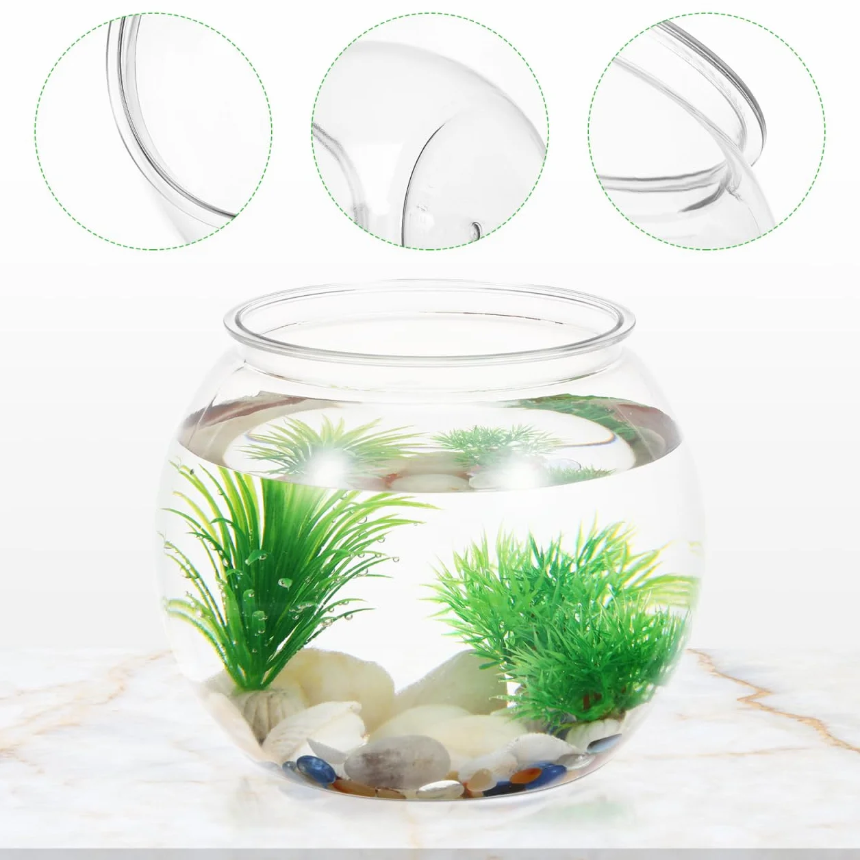 Mipcase Aquarium Rond Transparent en Pet Petit Aquarium De Bureau 8L Bocal À Poissons Résistant Aux Chocs pour Décoration De Maison Et Bureau 8.1X8.1X7 Pouces