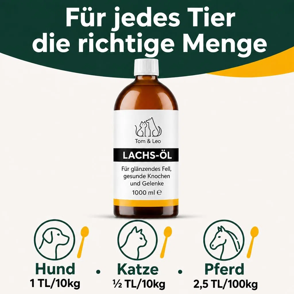 Tom & Leo Huile de saumon pour chiens et chats 1000 ml – Huile de saumon sauvage avec oméga 3-6-9, idéale pour la peau et le pelage, huile de poisson de qualité supérieure pour chiens