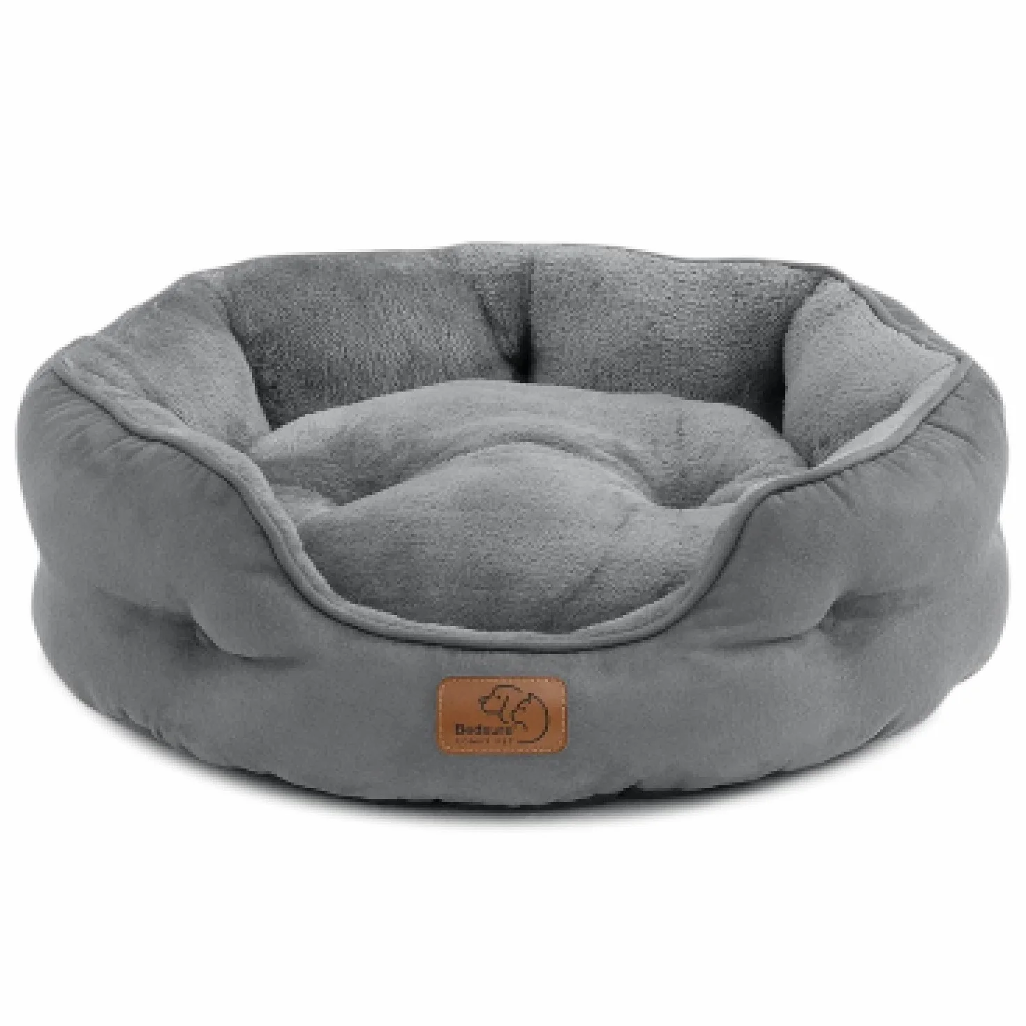 Bedsure Lit Lavable pour Chats - Canapé Antidérapant d'Intérieur, Rond Gris 51x48x15cm