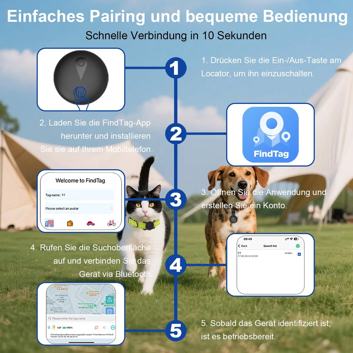 Collier GPS Chat,GPS Chien Compatible avec Les Systèmes iOS et Android Suivi Intelligent de La Localisation en Temps Réel Longue Autonomie Collier GPS pour Chien Traceur pour Animaux étanche-Noir Mat