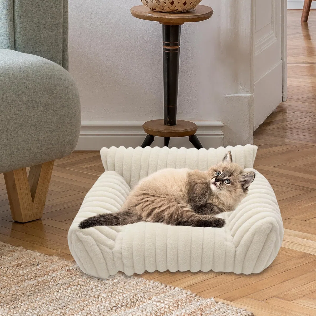 Canapé-lit pour Chat, lit pour Animaux de Compagnie, Facile à Nettoyer, Portable, Fond antidérapant pour Chatons, Chiots, Chats, Petits Chiens, Salon, Blanc