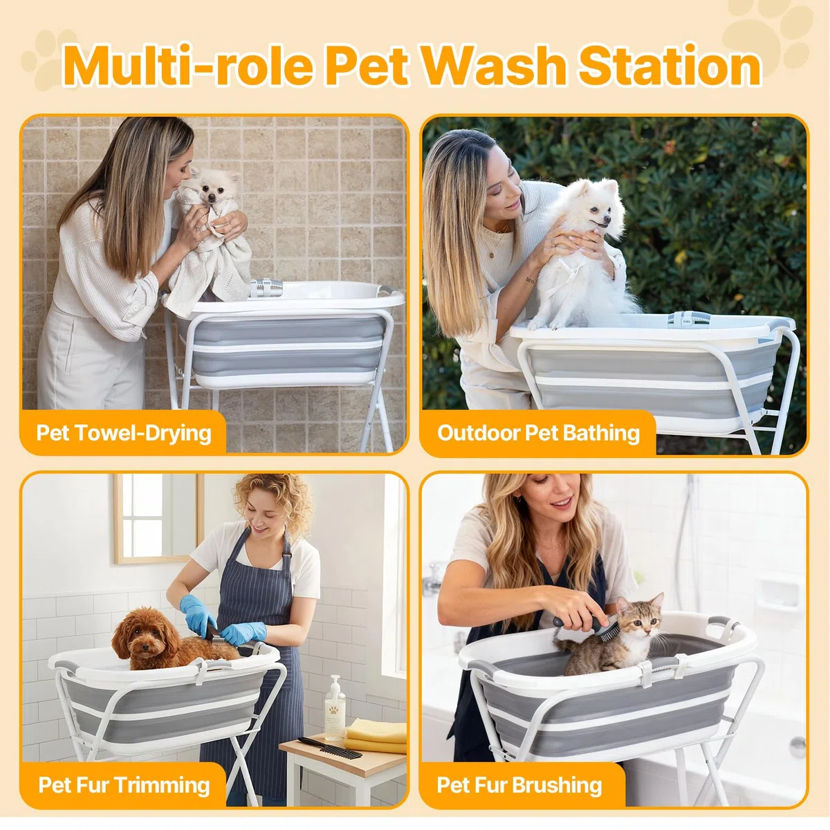 beberoad Baignoire surélevée pour chien de compagnie, station de lavage pour toilettage, baignoire de douche pliable, portable pour petits chiens, chats, animaux domestiques, intérieur et extérieur